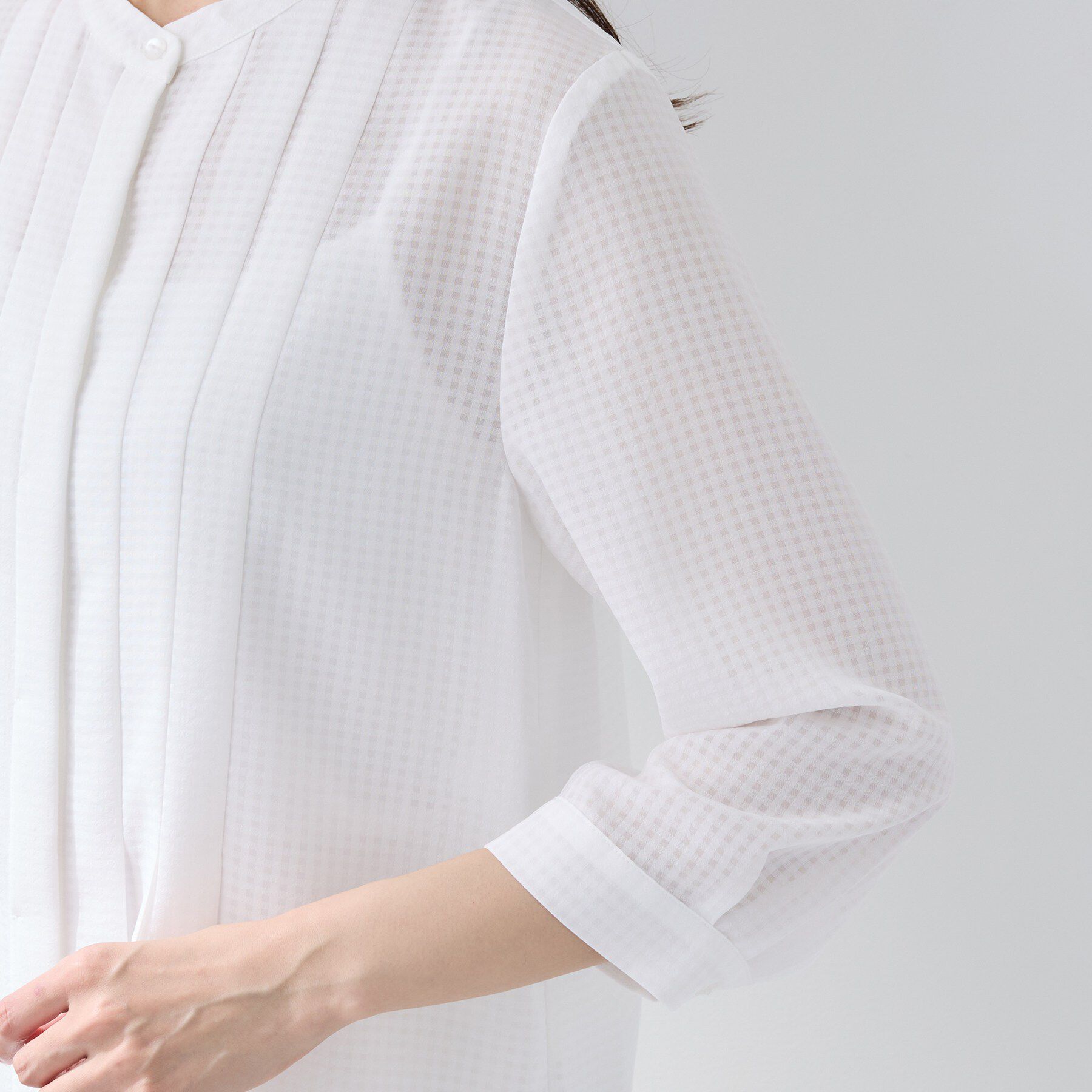 INDIVI「【洗える／大人シアー】タックプリーツ7分袖ブラウス」|シャツ・ブラウス|