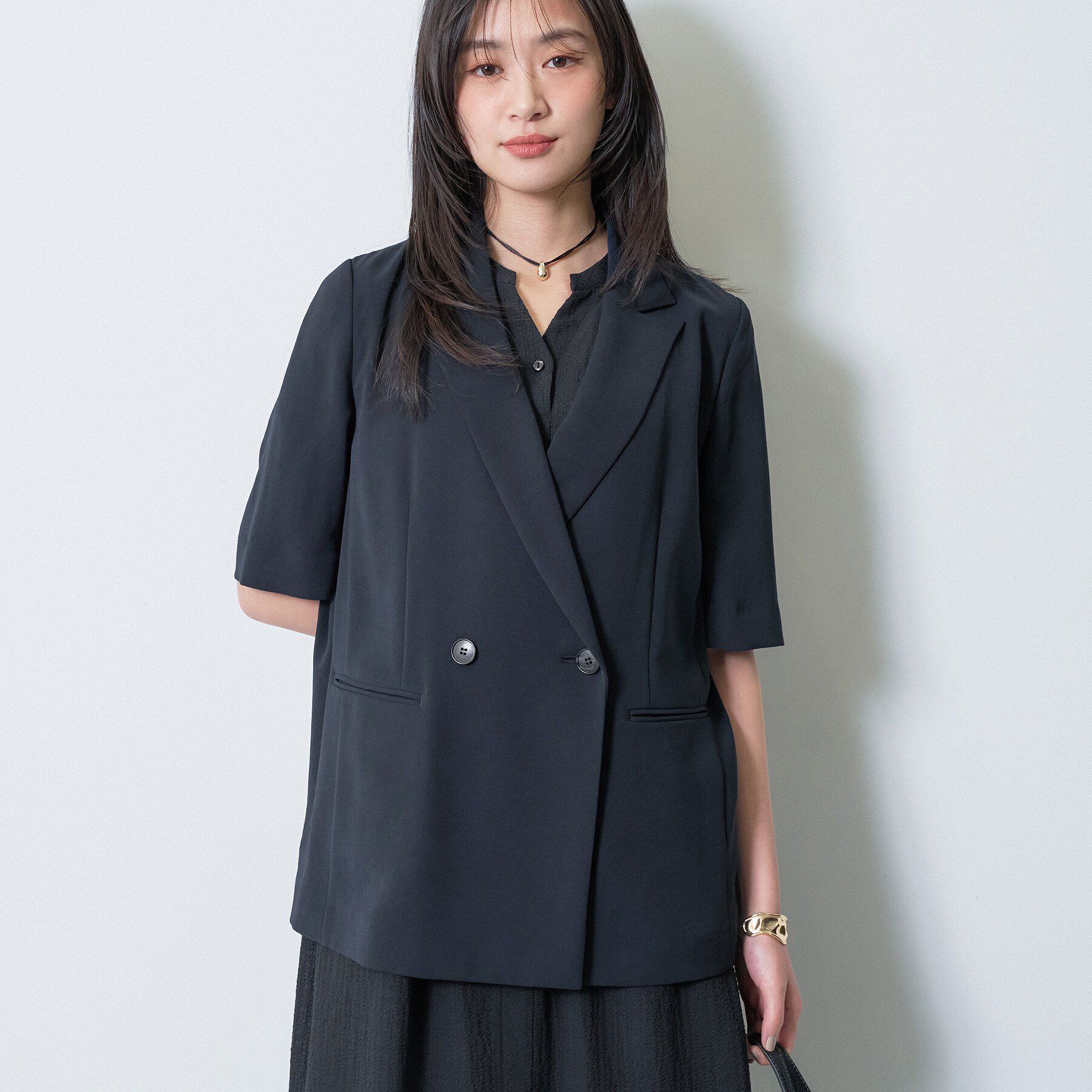 INDIVI「【着る日傘】ハーフスリーブダブルジャケット」|テーラードジャケット|ネイビー(094)