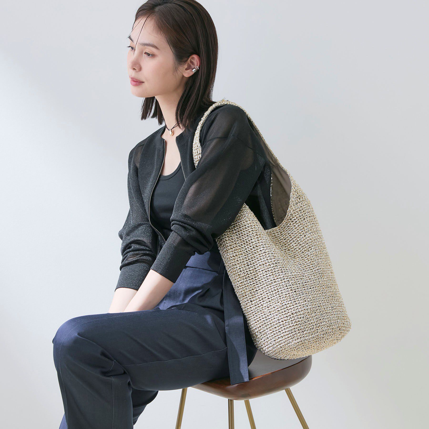 INDIVI「【大人カジュアル】メタリックかぎ編みボトルバッグ」|トートバッグ|
