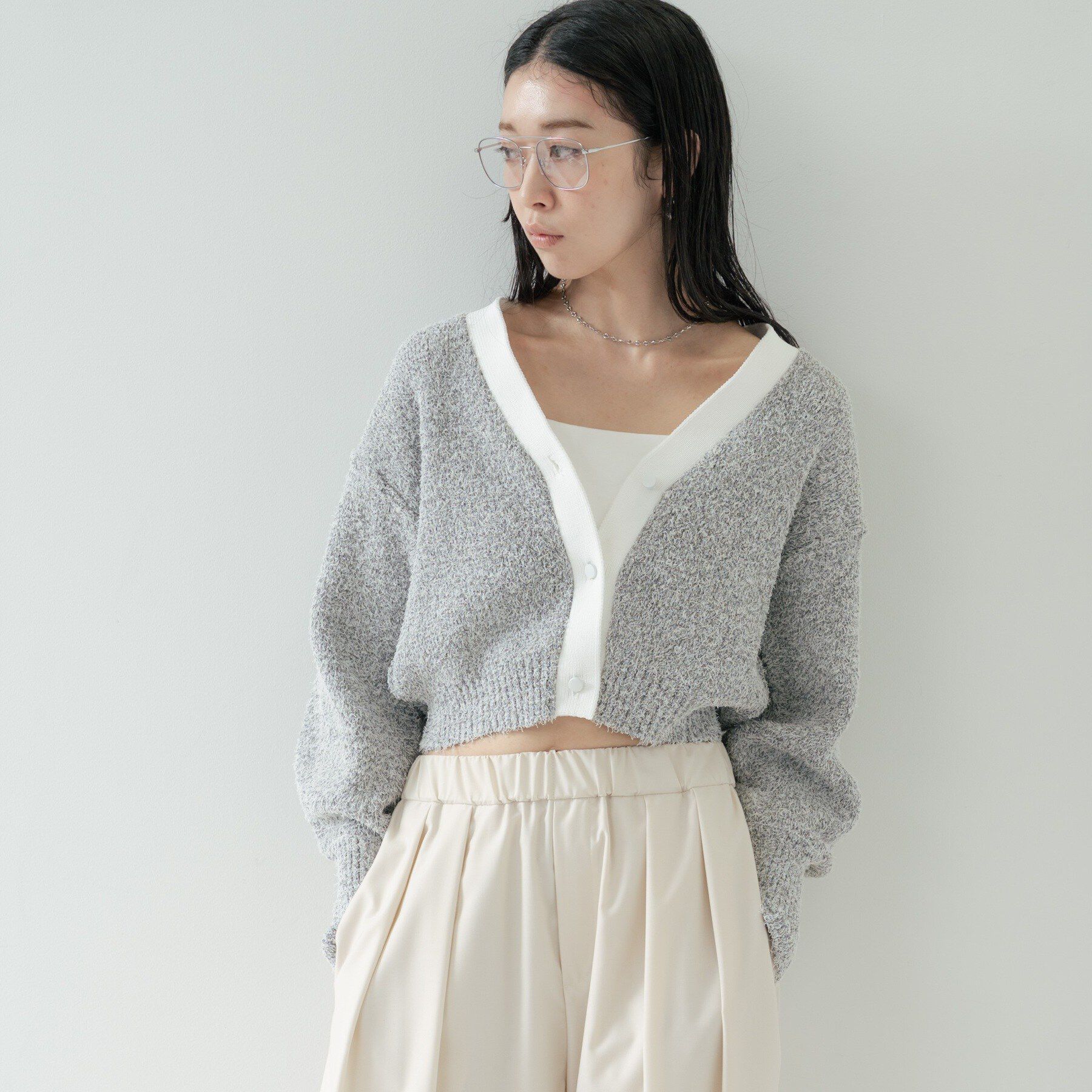 GALLEST「ファンシーヤーンVネックカーディガン」|カーディガン|ライトグレー(911