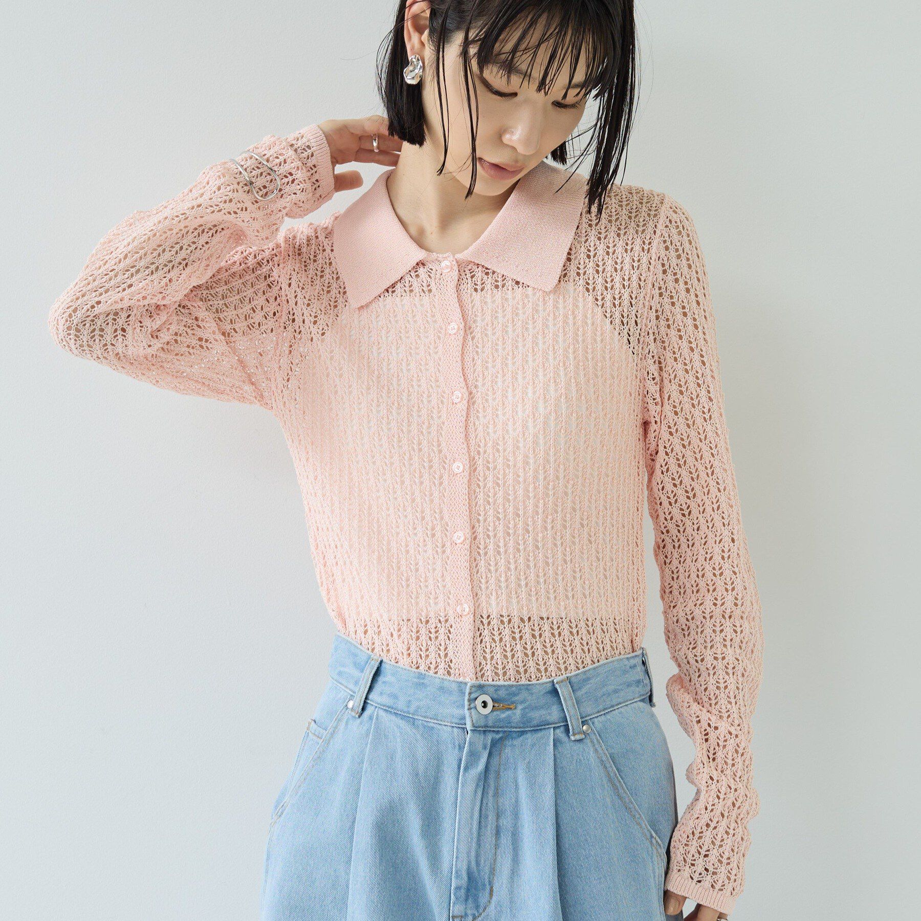 GALLEST「リネンライククロシェポロニット」|ニット・セーター|ライトピンク(070