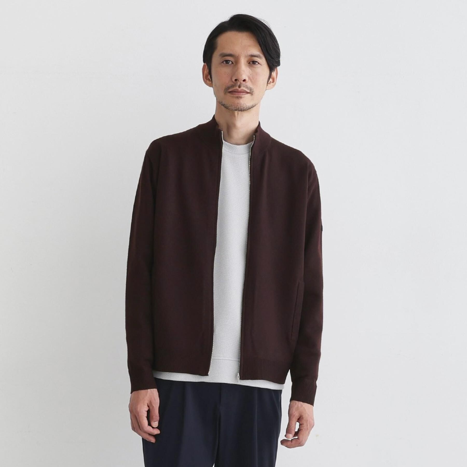 TAKEO KIKUCHI「アンチピリング ジップアップ ニット」|ニット・セーター|ブラウン(044)