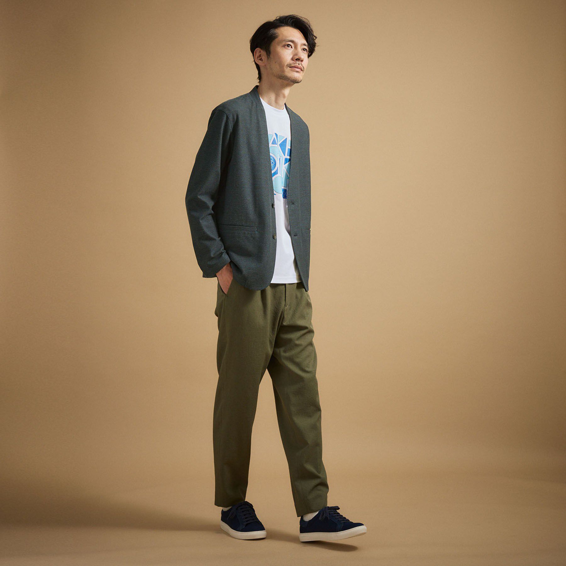 TAKEO KIKUCHI「【抗菌防臭】バーズアイメッシュノーカラージャケット」|カーディガン|