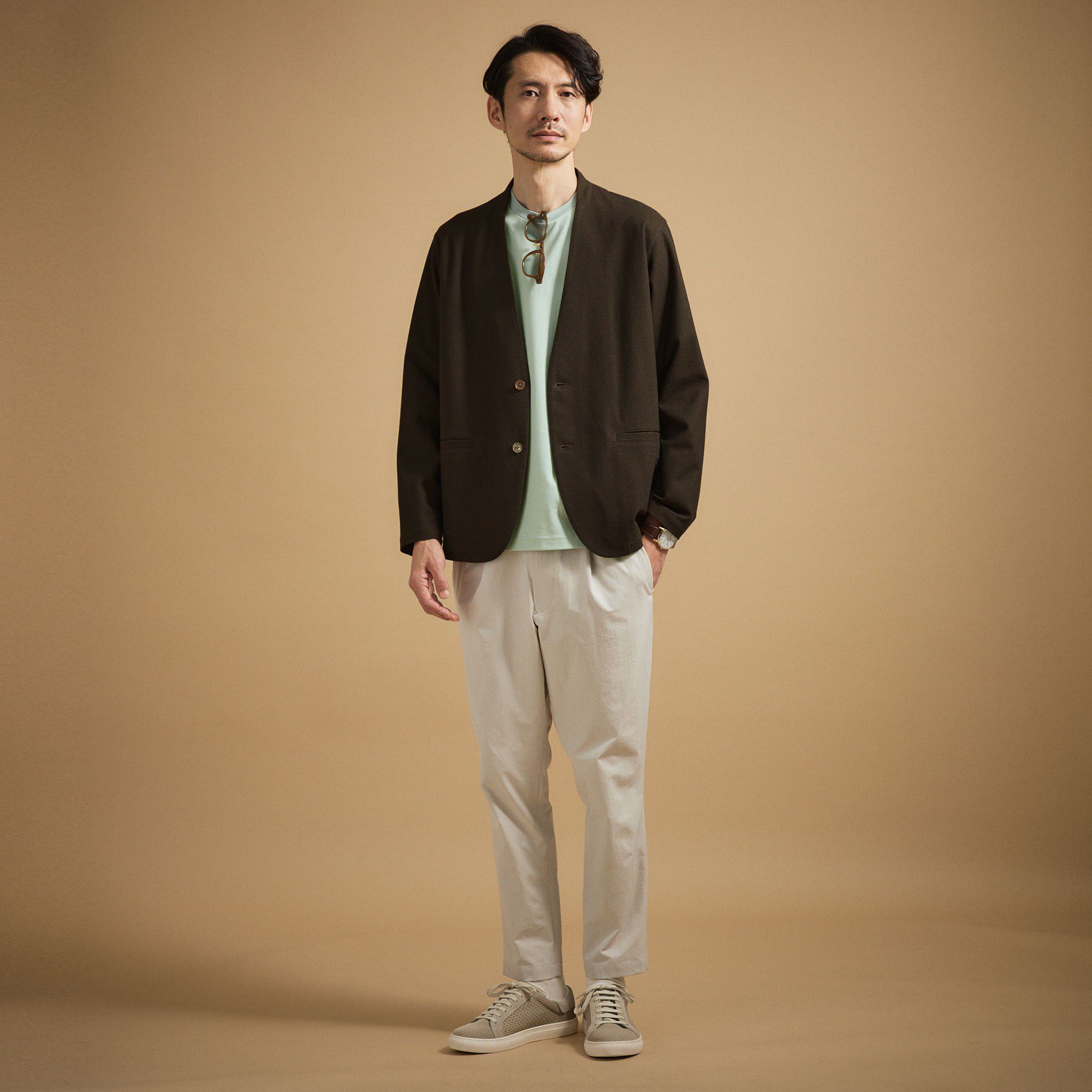 TAKEO KIKUCHI「【抗菌防臭】バーズアイメッシュノーカラージャケット」|カーディガン|