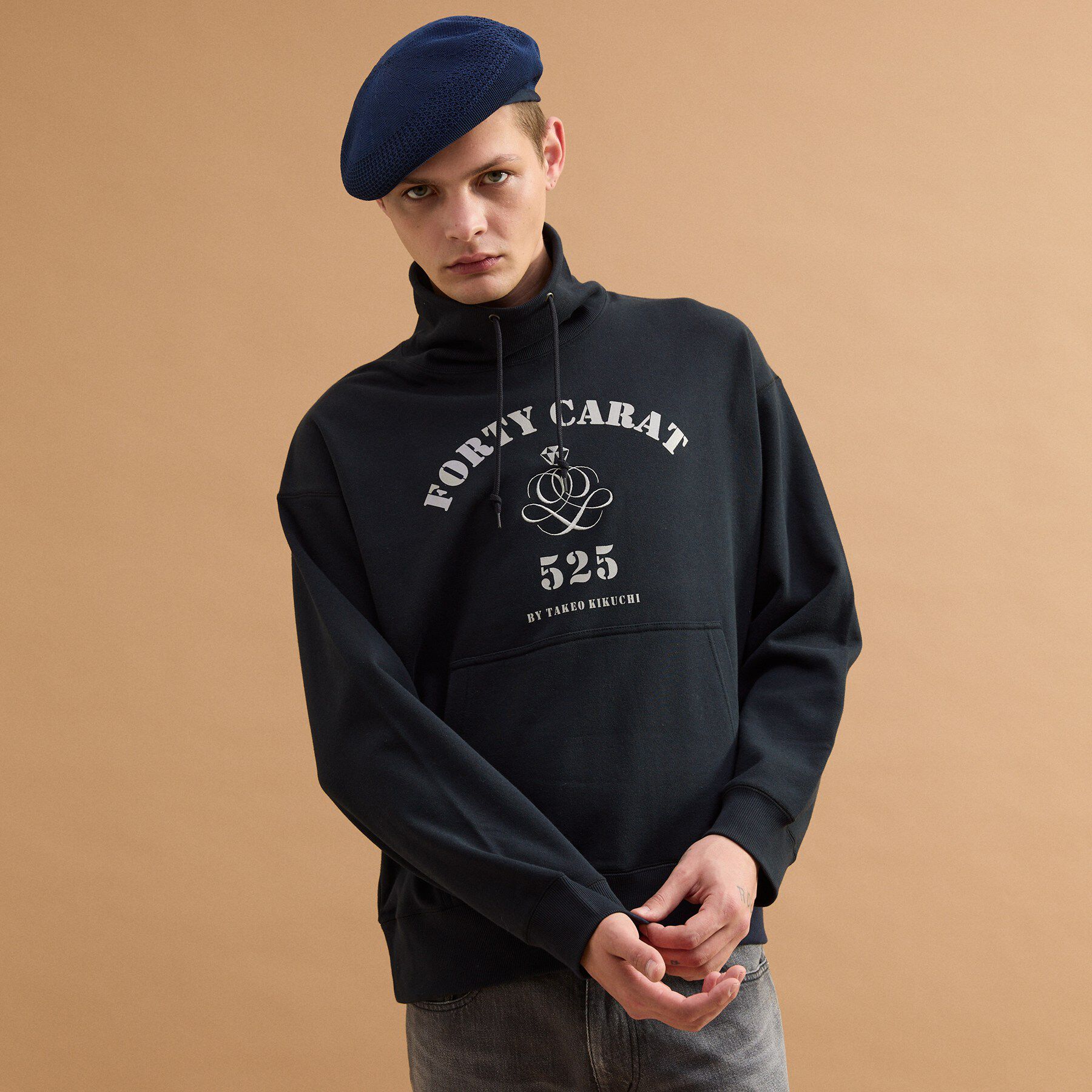 40CARATS&525「カレッジ風オフタートルジャージ」|パーカー|ネイビー(094)