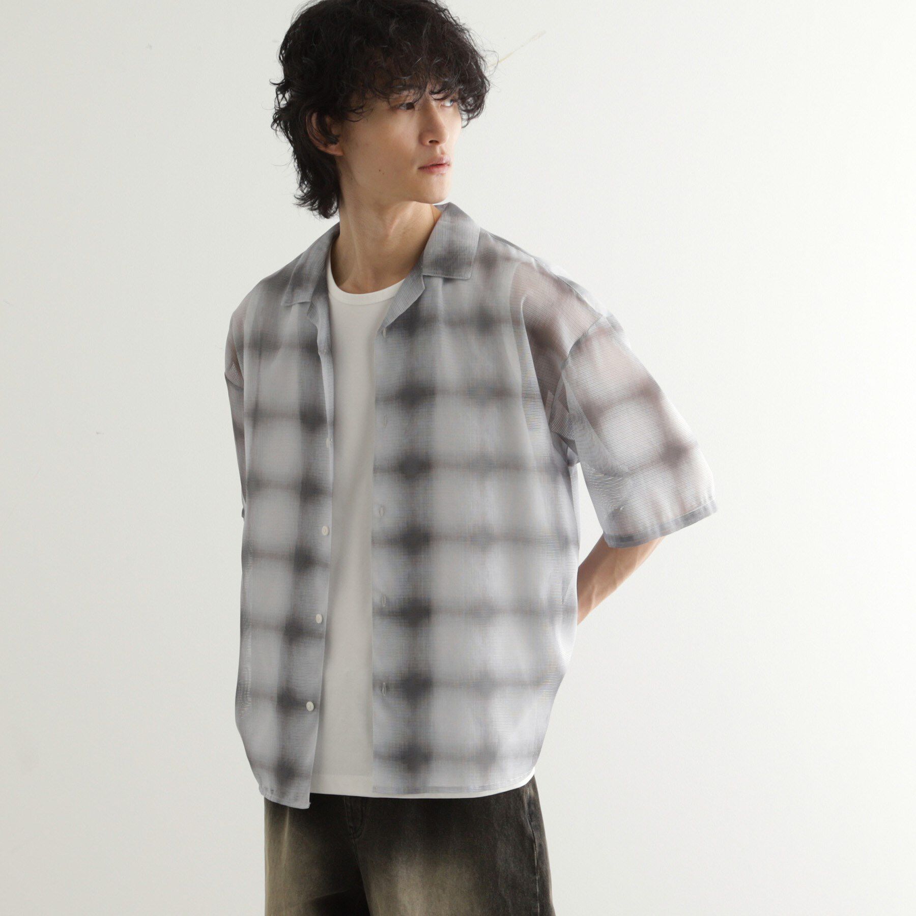 tk.TAKEO KIKUCHI「メッシュオンブレーチェックシャツ」|シャツ・ブラウス|ホワイト(201)