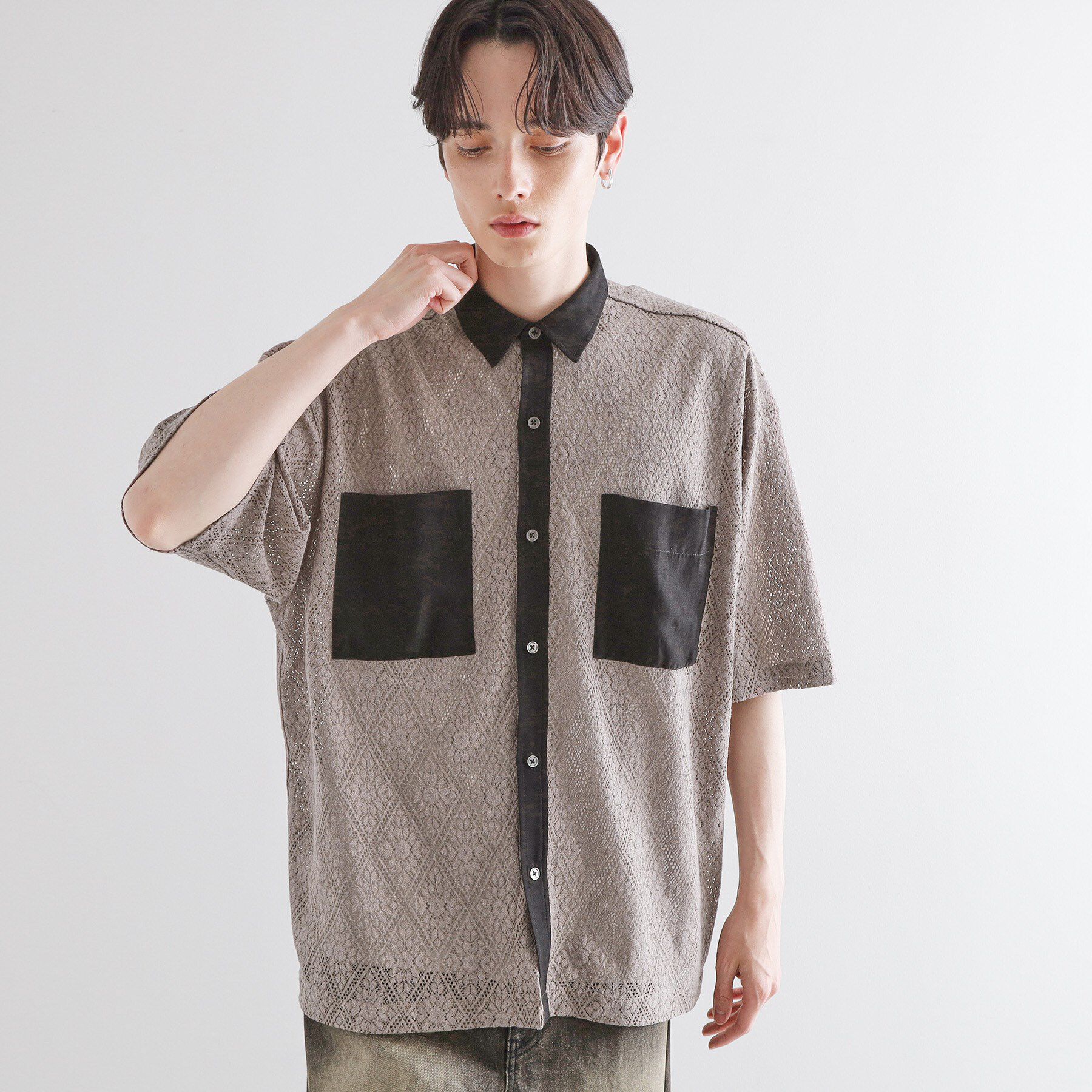 tk.TAKEO KIKUCHI「サマースエードコンビレースシャツ」|シャツ・ブラウス|