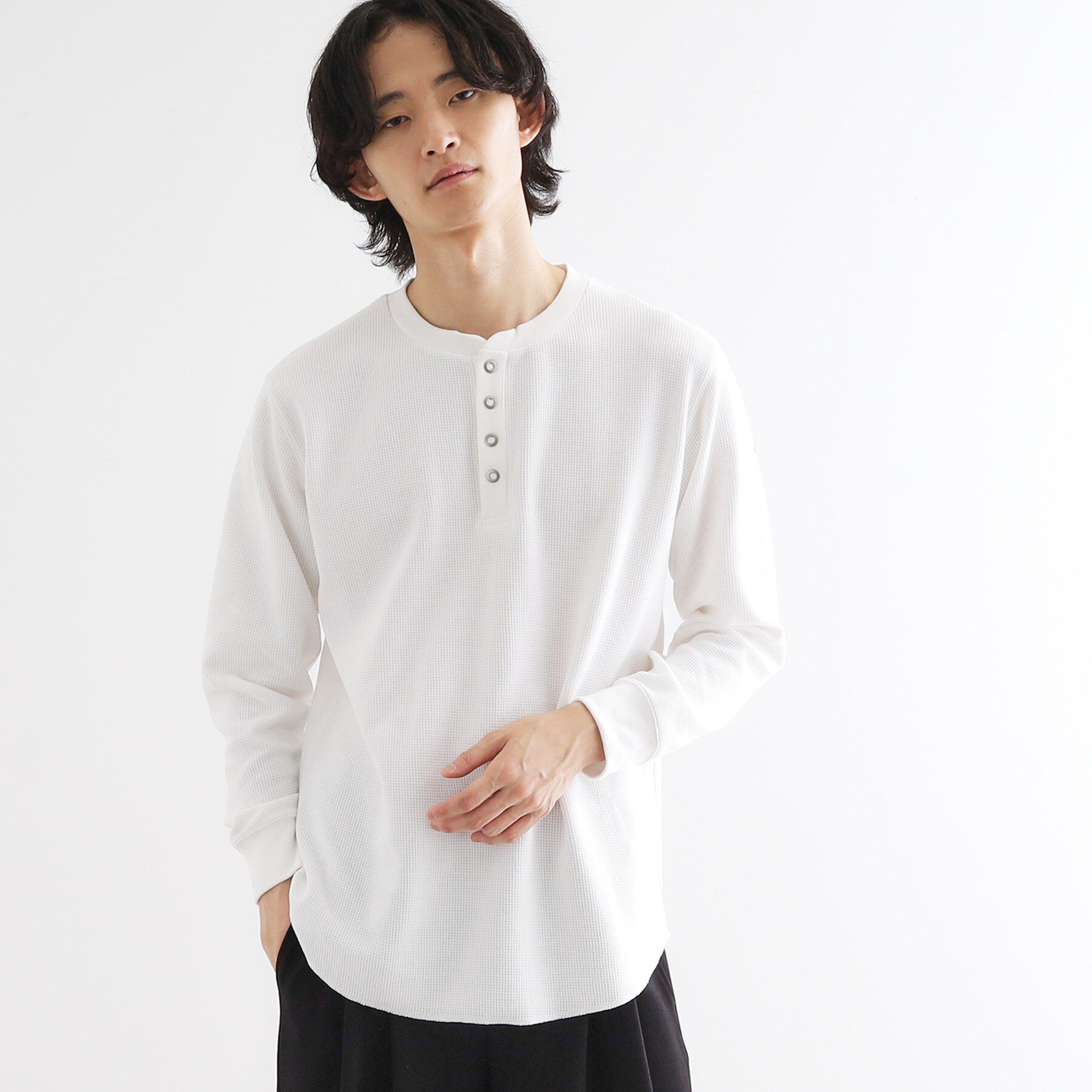 tk.TAKEO KIKUCHI「ワッフル＆スムースプレートヘンリーカットソー」|Tシャツ・カットソー|