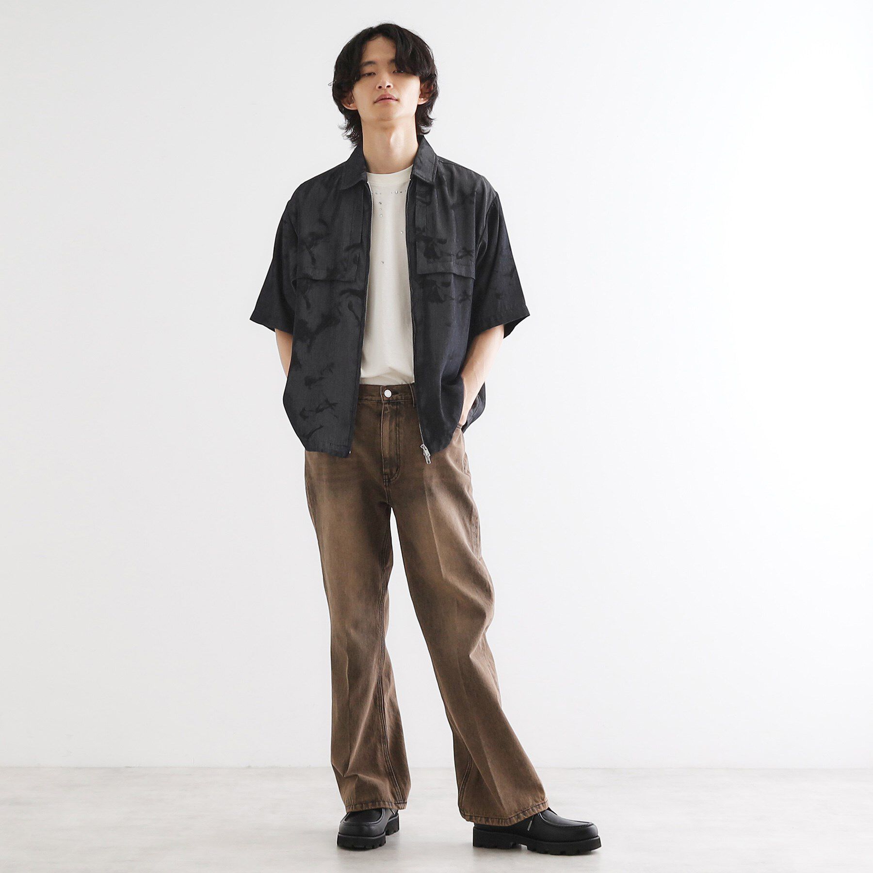 tk.TAKEO KIKUCHI「ブラープリントシャンブレーシャツアウター」|シャツ・ブラウス|