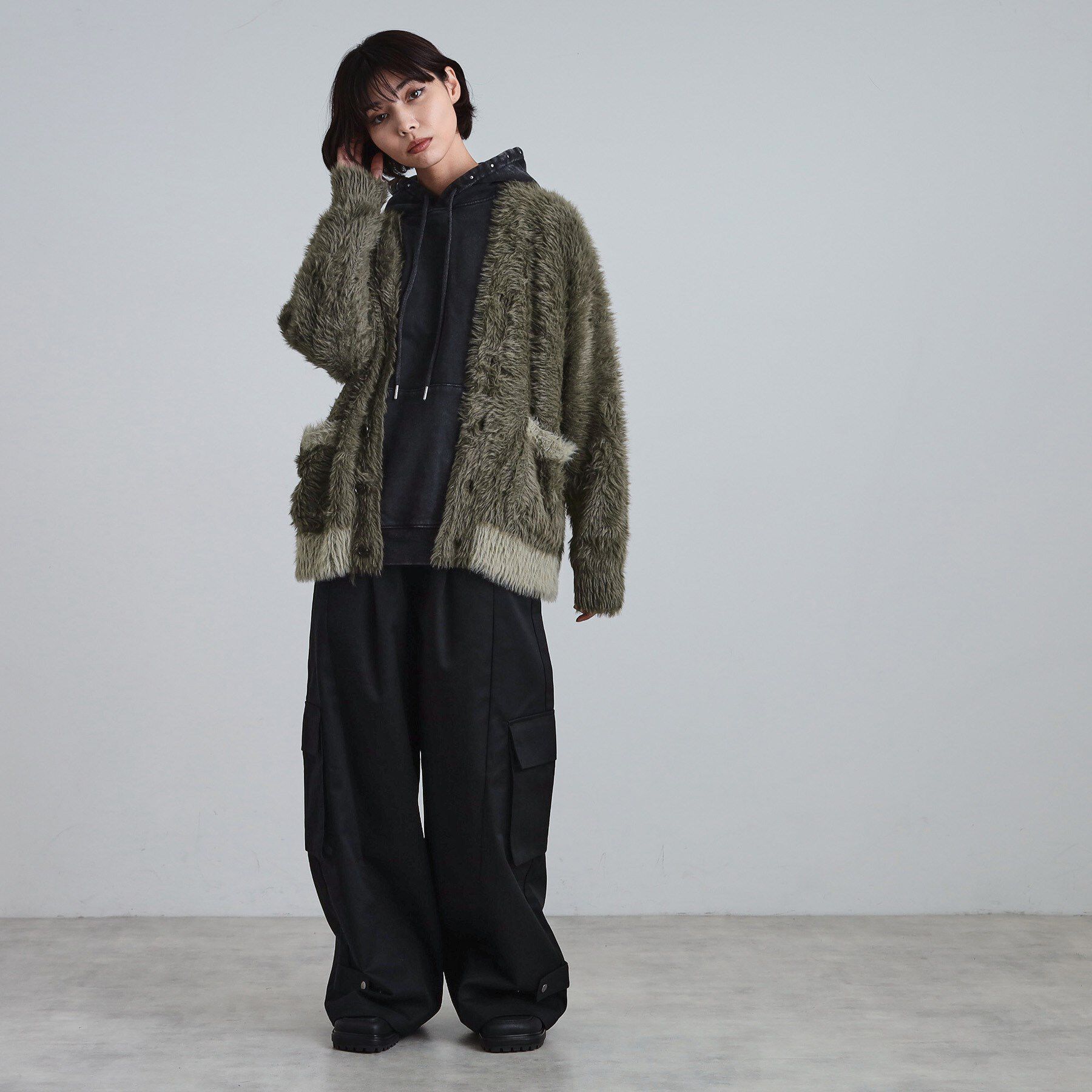 tk.TAKEO KIKUCHI「バイカラーフェザーニットカーディガン」|カーディガン|