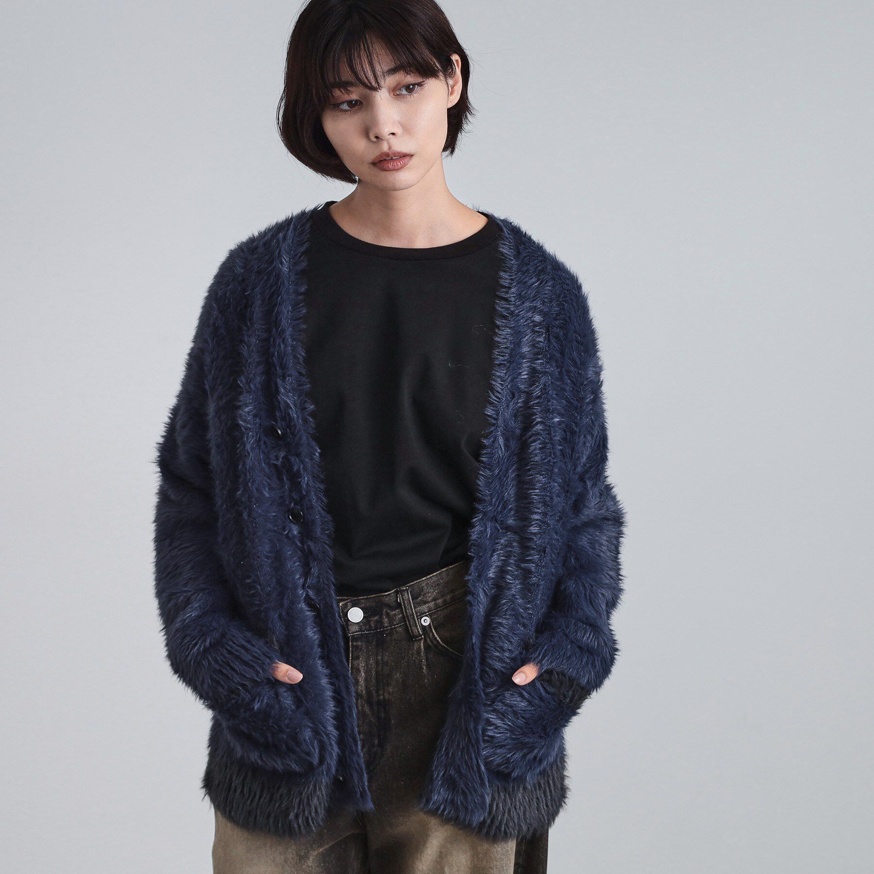 tk.TAKEO KIKUCHI「バイカラーフェザーニットカーディガン」|カーディガン|