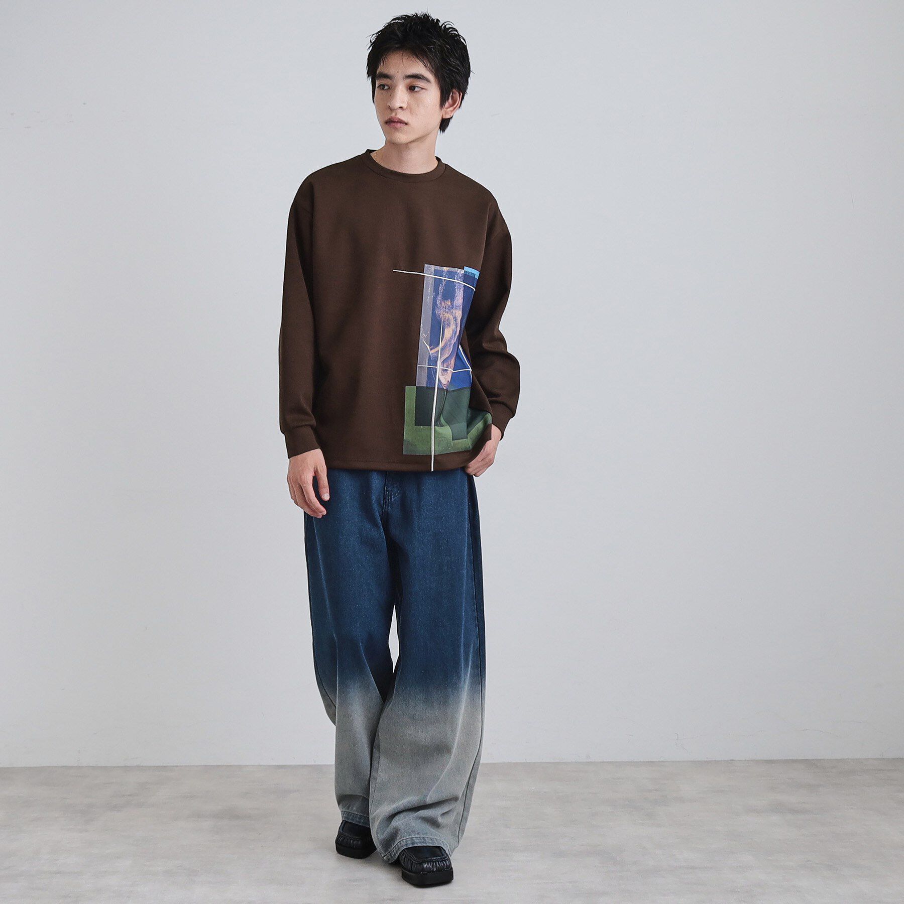 tk.TAKEO KIKUCHI「長袖 サイドスタックプリントカットソー」|Tシャツ・カットソー|