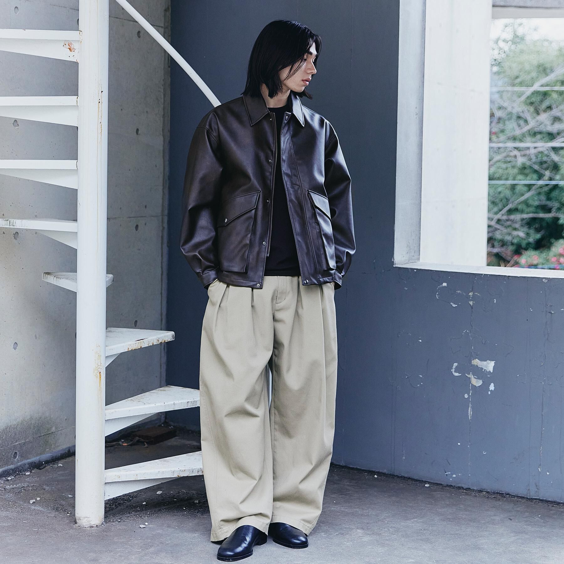 tk.TAKEO KIKUCHI「シンセティックレザーフライトジャケット」|ブルゾン・スタジャン|
