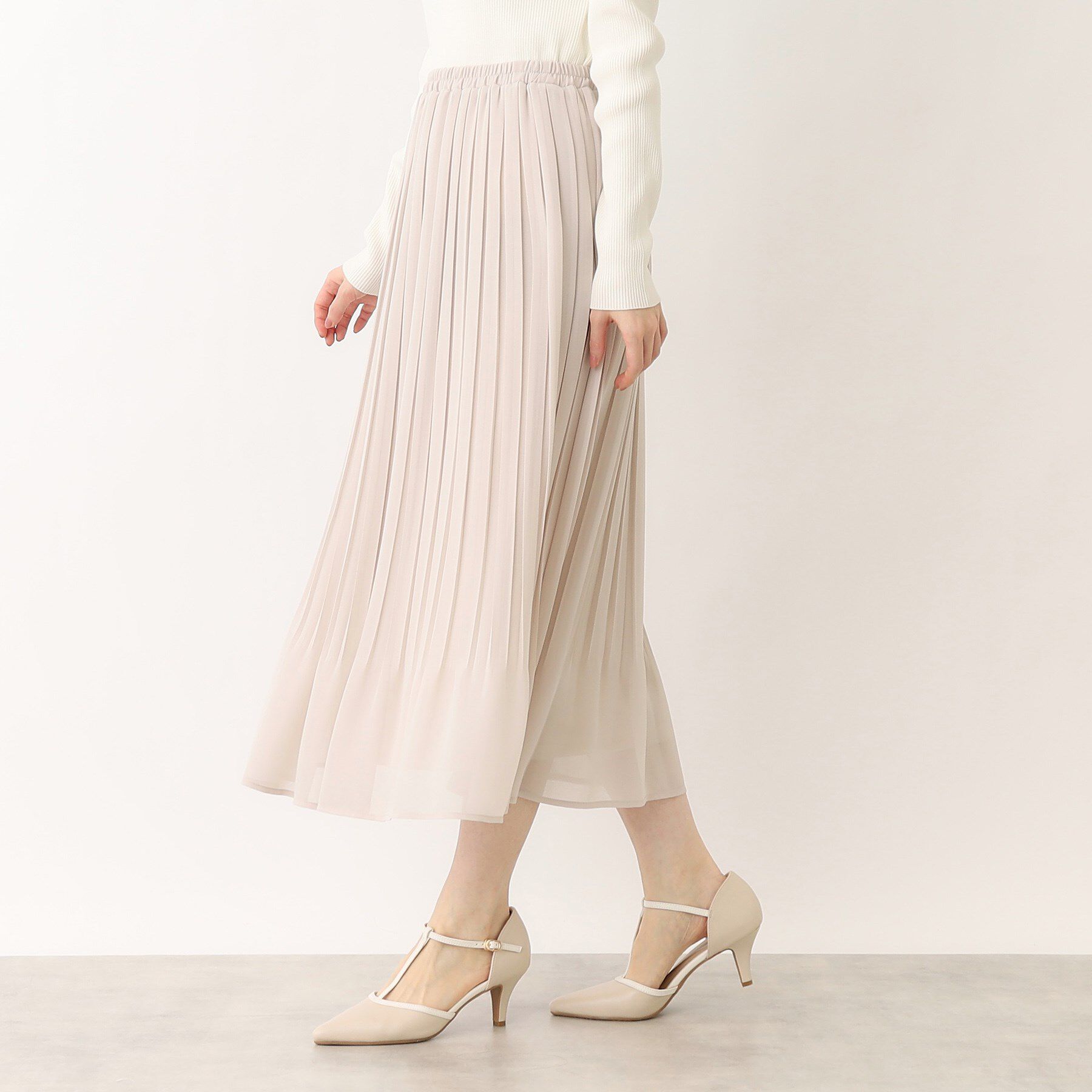 index「《新色追加》着丈が選べる！プリーツフレアスカート【イージーケア／防シワ／洗濯機洗い可】」|スカート|グレージュ(050)