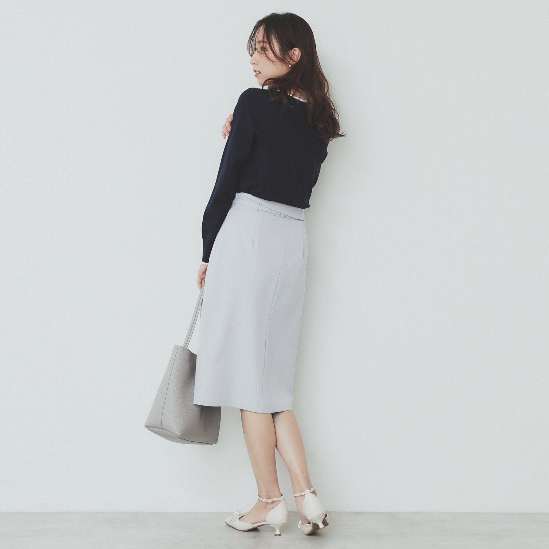 index「バイカラーキーネックニット【洗濯機洗い可】」|ニット・セーター|