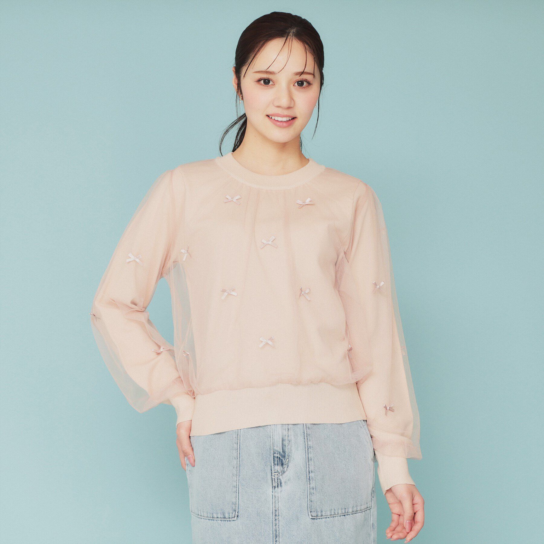 index「チュールレイヤードリボントップス【洗濯機洗い可】」|Tシャツ・カットソー|