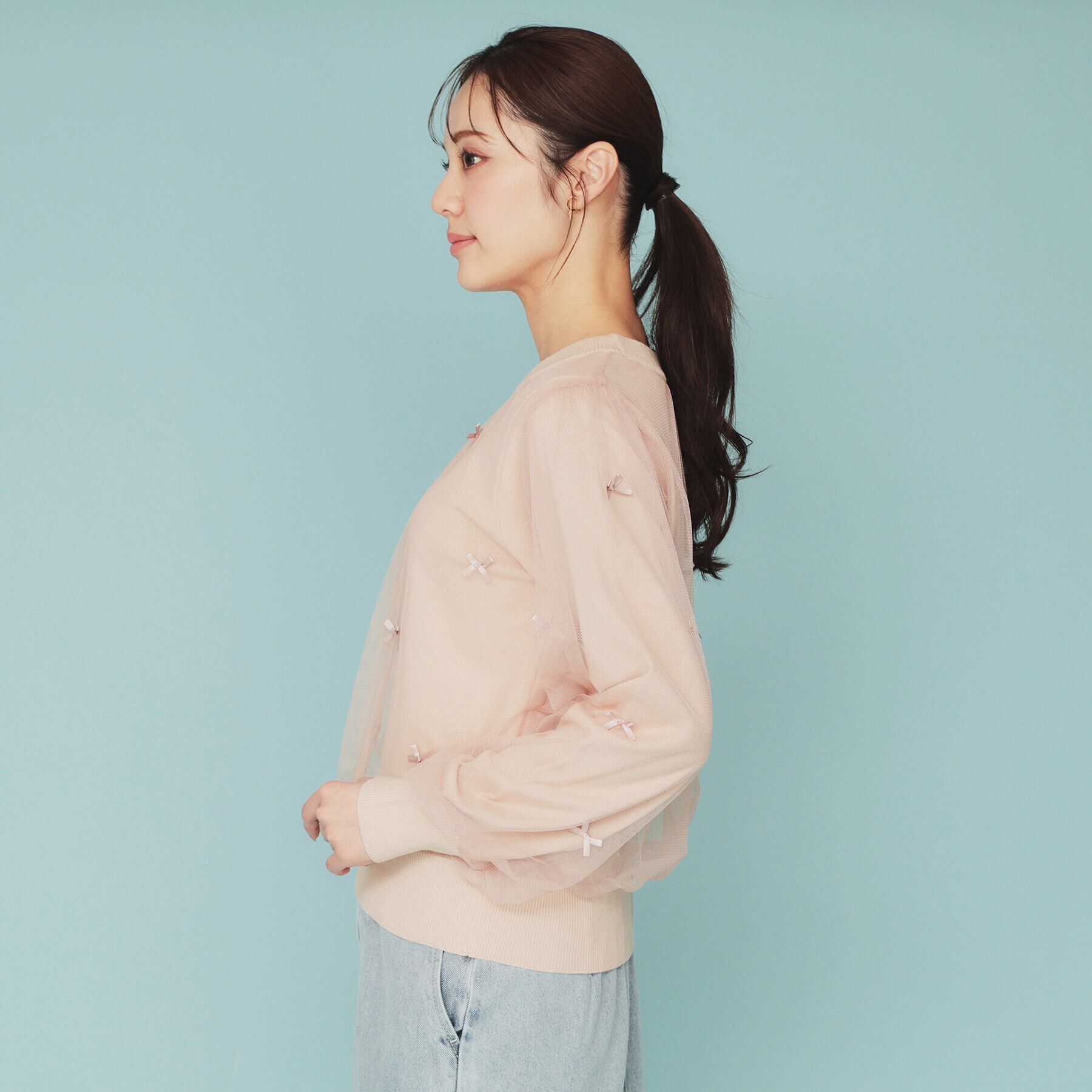 index「チュールレイヤードリボントップス【洗濯機洗い可】」|Tシャツ・カットソー|