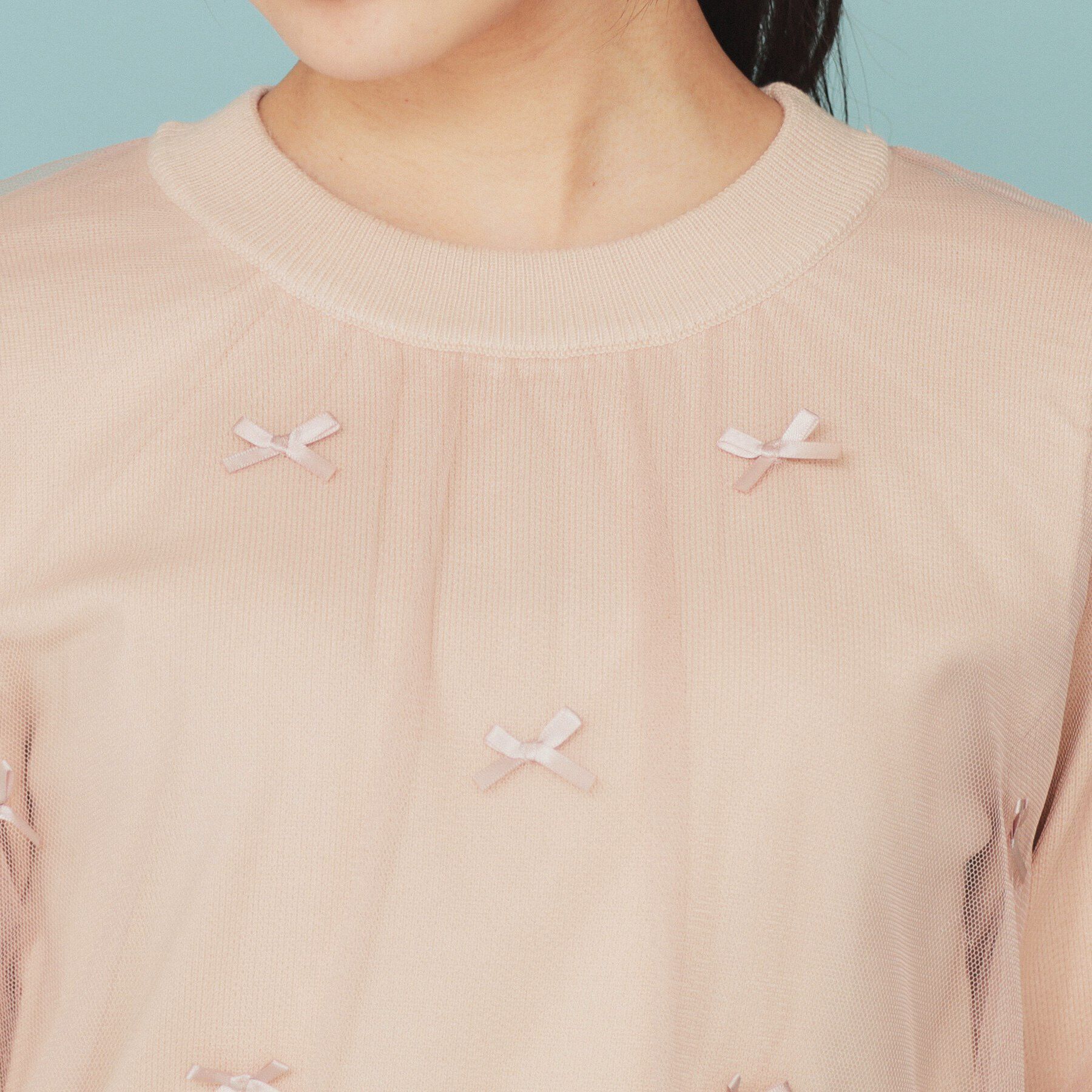 index「チュールレイヤードリボントップス【洗濯機洗い可】」|Tシャツ・カットソー|