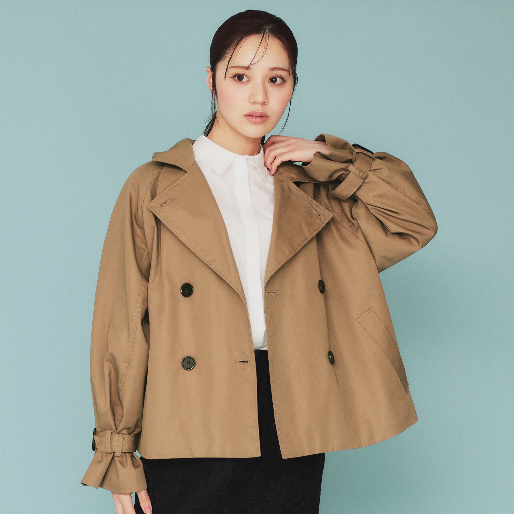 index「キャンディースリーブショートトレンチコート【洗濯機洗い可/撥水/静電気防止】」|トレンチコート|ベージュ(052)