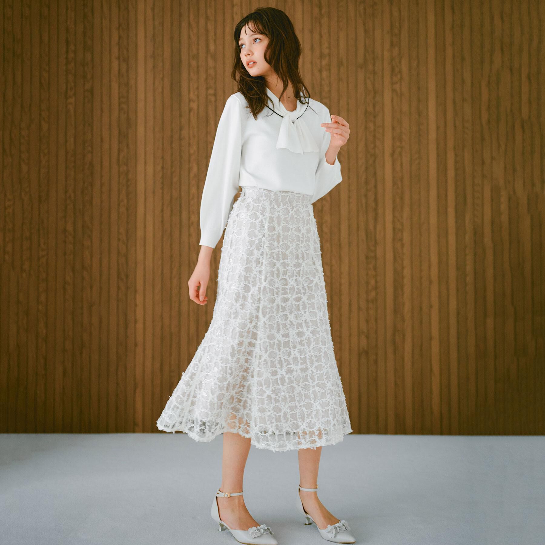 index「フラワーレース刺繍マーメイドスカート【洗濯機洗い可】」|スカート|グレージュ(050)