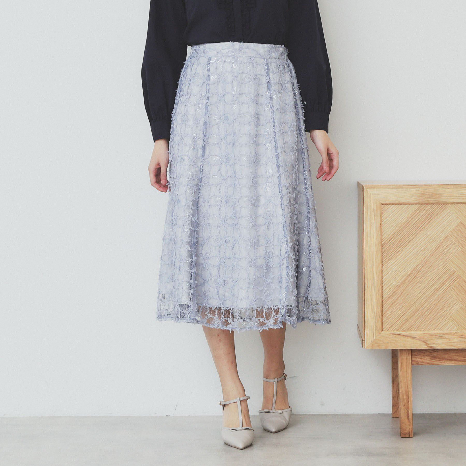 index「フラワーレース刺繍マーメイドスカート【洗濯機洗い可】」|スカート|サックスブルー(09