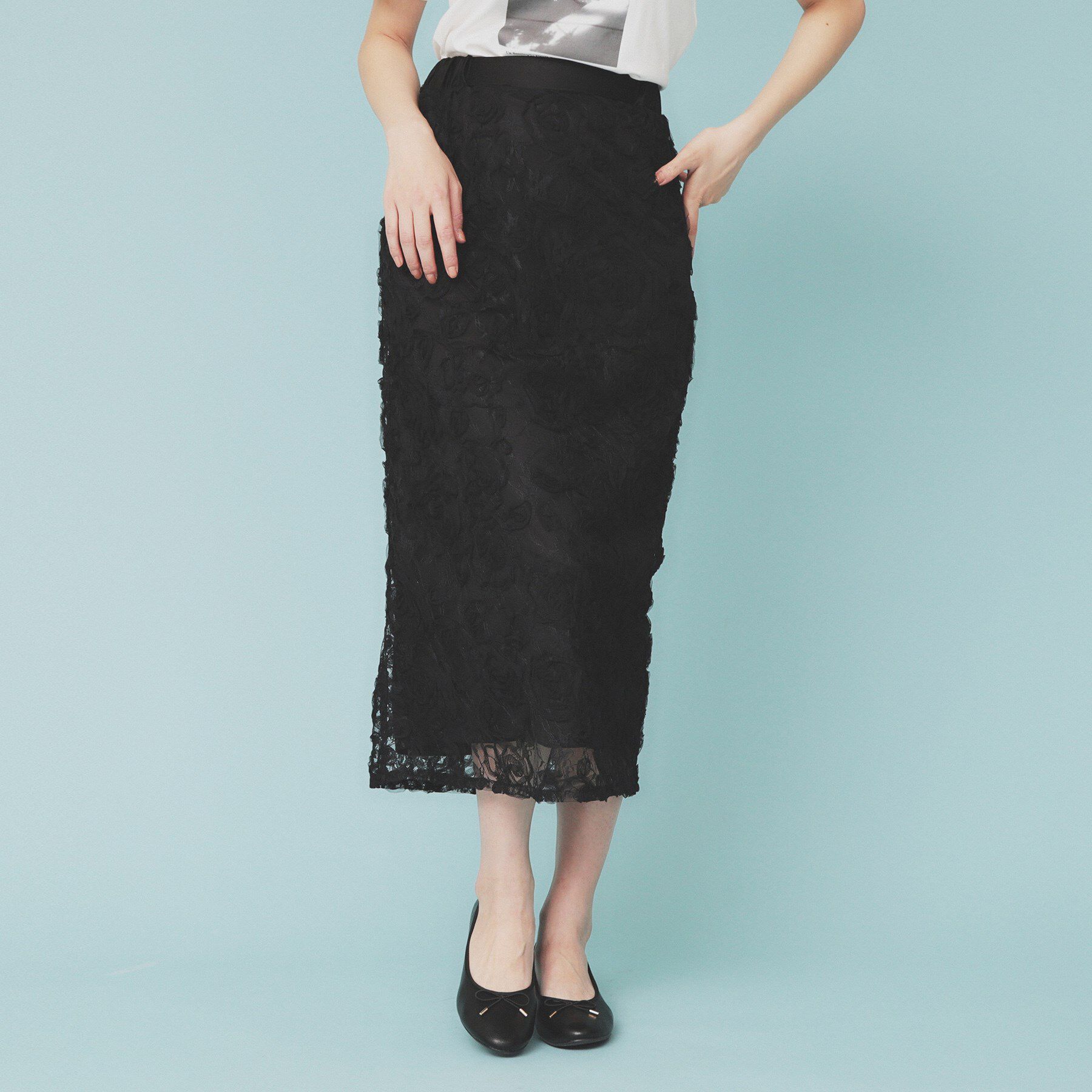 index「3Dレースタイトスカート【洗濯機洗い可】」|スカート|ブラック(019)