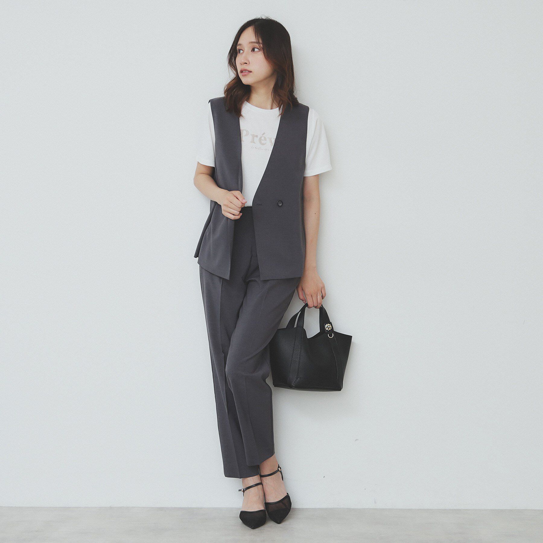 index「【2WAY】フラワーパーツ付き合皮ミドルトートバッグ」|トートバッグ|