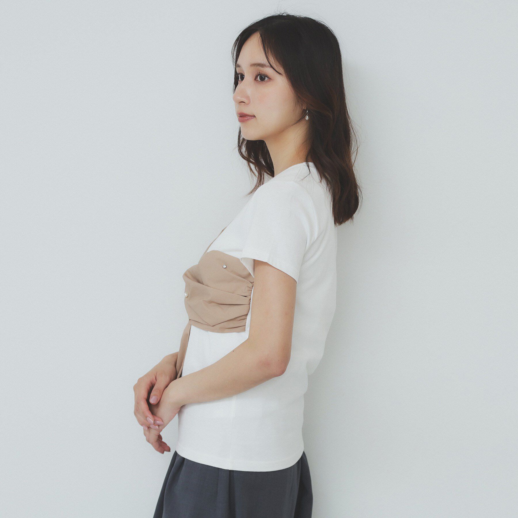 index「パール調アシメドッキングTシャツ【洗える/接触冷感】」|Tシャツ・カットソー|
