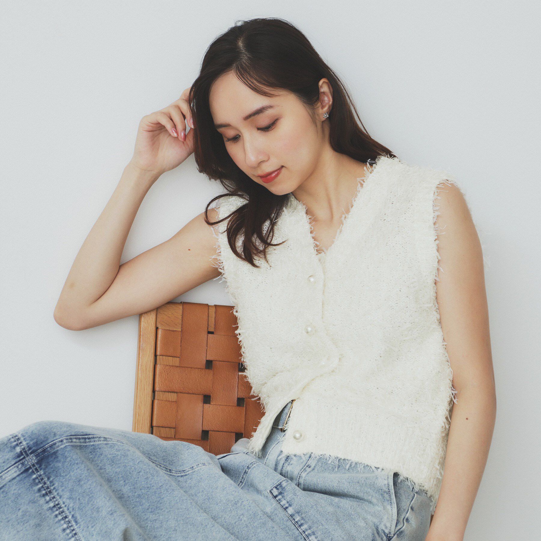 index「《Can Cam掲載》フリンジシャギーコンパクトベスト【洗濯機洗い可】」|ベスト・ジレ|オフホワイト(003