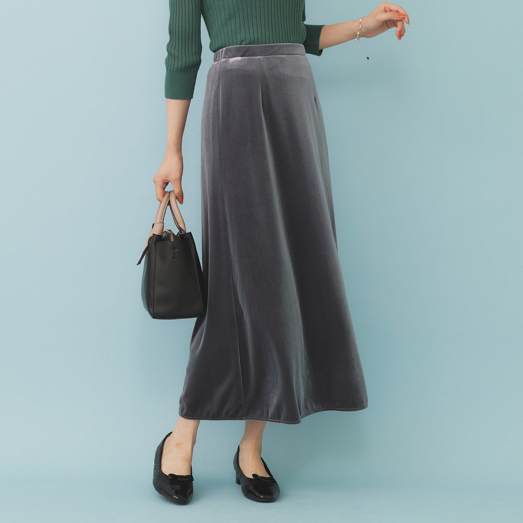 index「ベロアジャージナロースカート【洗濯機洗い可】」|スカート|チャコールグレー(0
