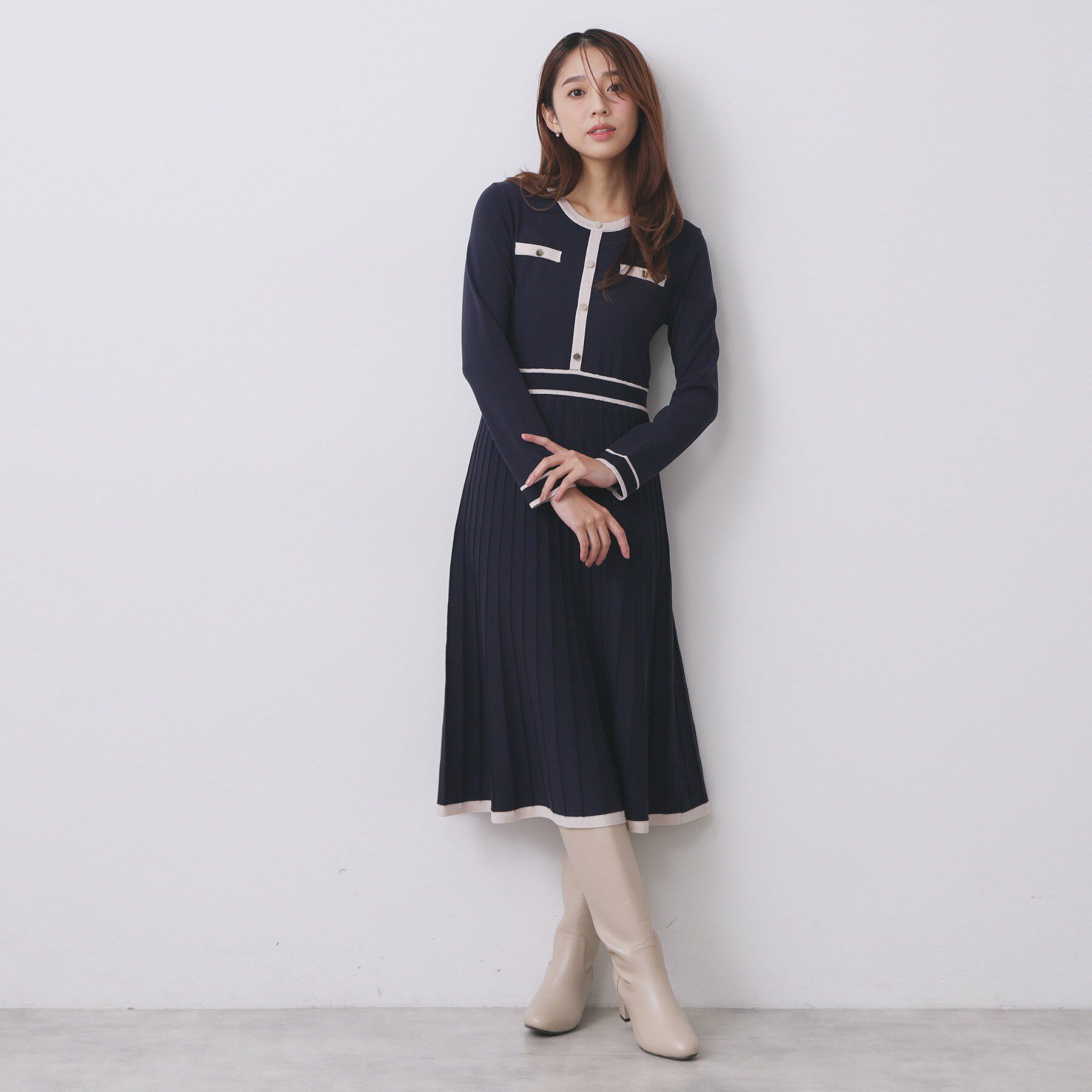 index「バイカラードッキング風ニットワンピース【洗濯機OK/抗ピル】」|ワンピース|
