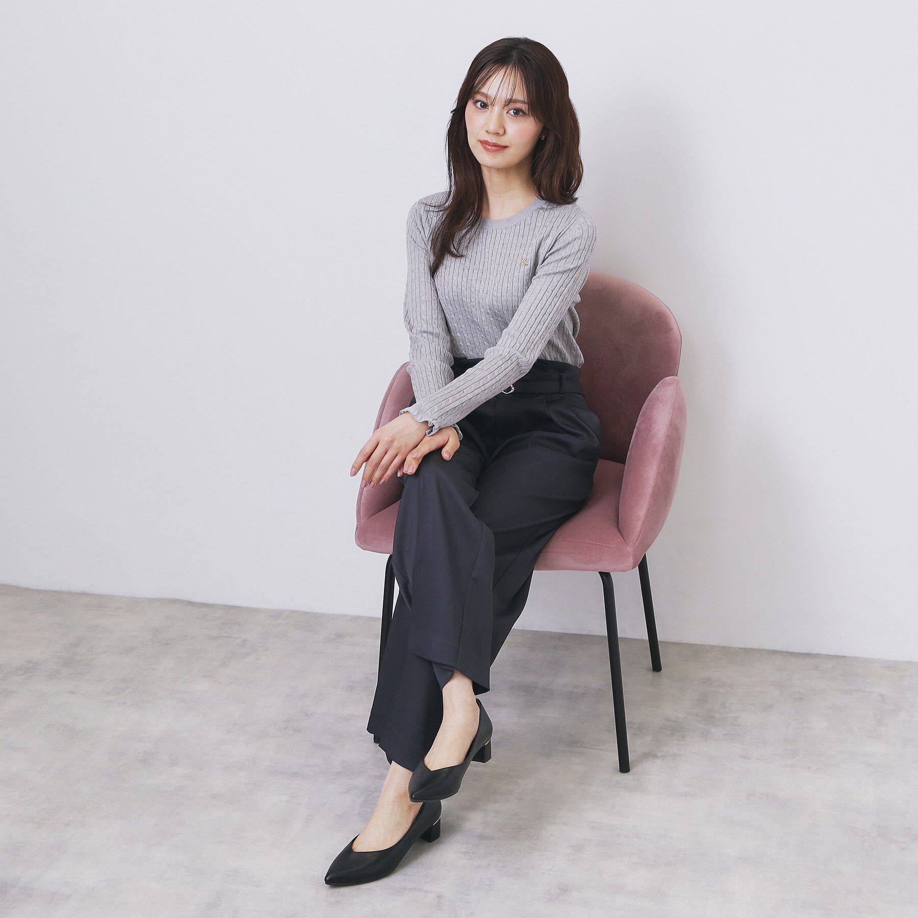 index「ゴールドプレート付きケーブルニット【洗濯機OK】」|ニット・セーター|