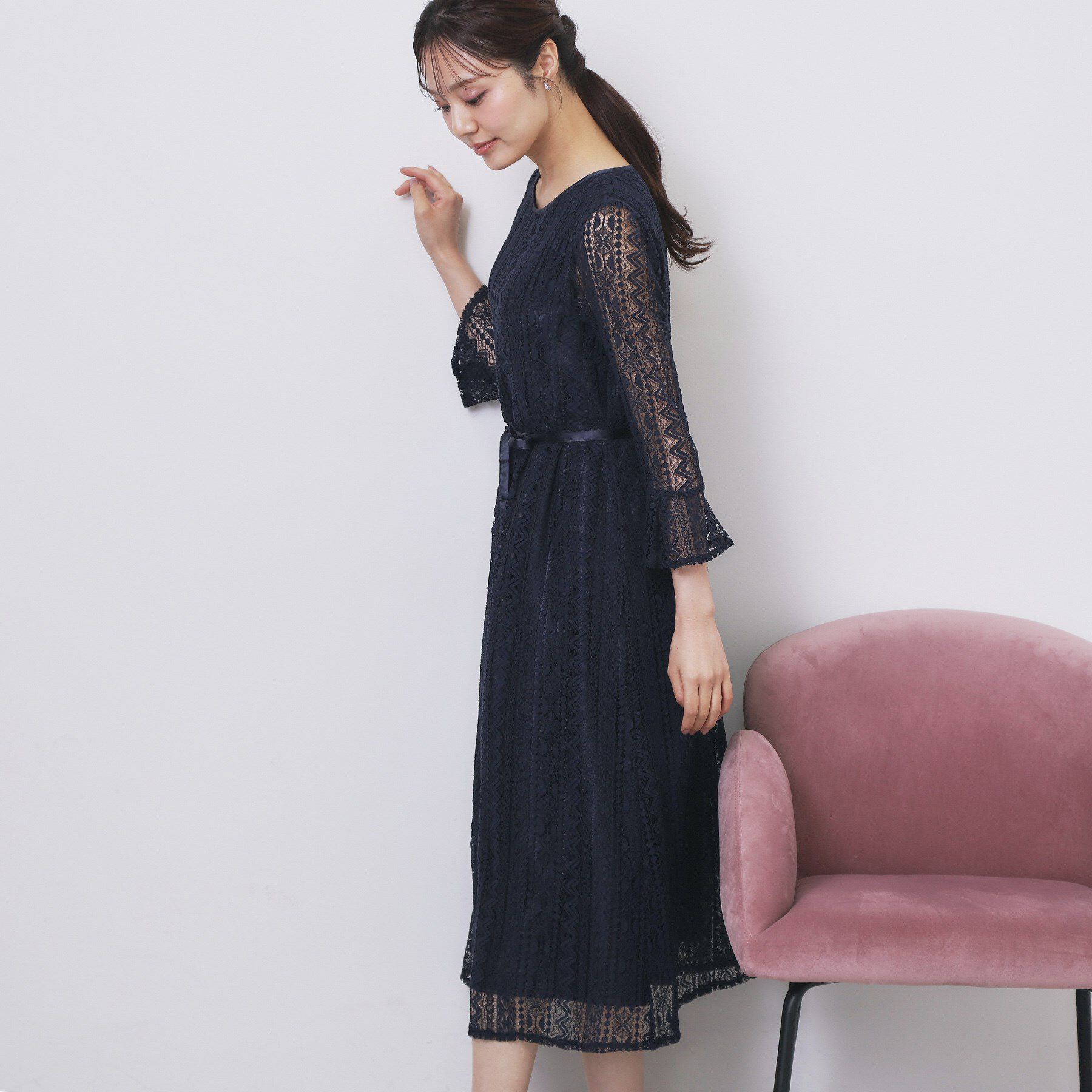 index「幾何ラインレースワンピース【洗濯機OK】」|ワンピース|