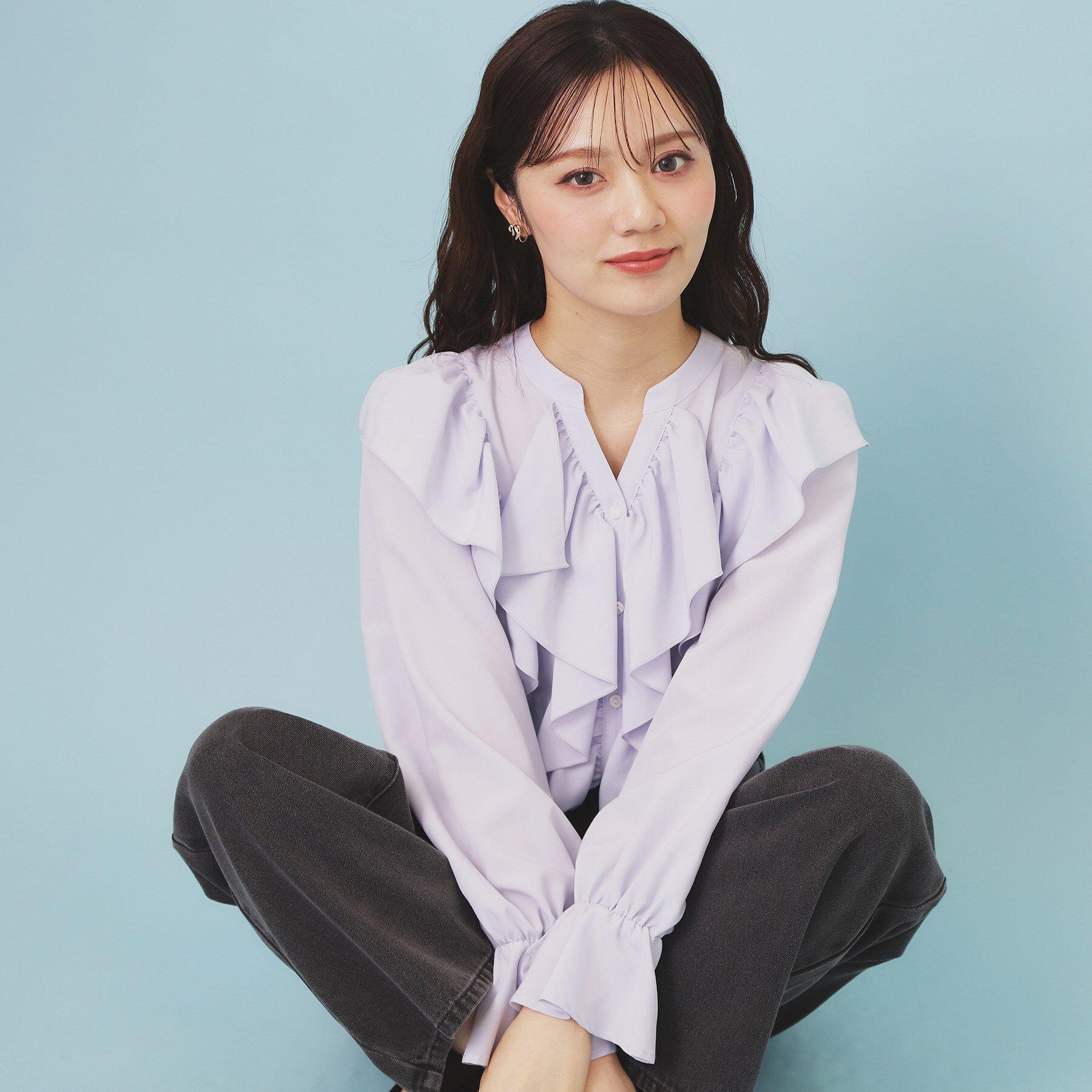 index「フリルデザインスキッパーブラウス【洗濯機OK/イージーアイロン】」|シャツ・ブラウス|サックスブルー(09