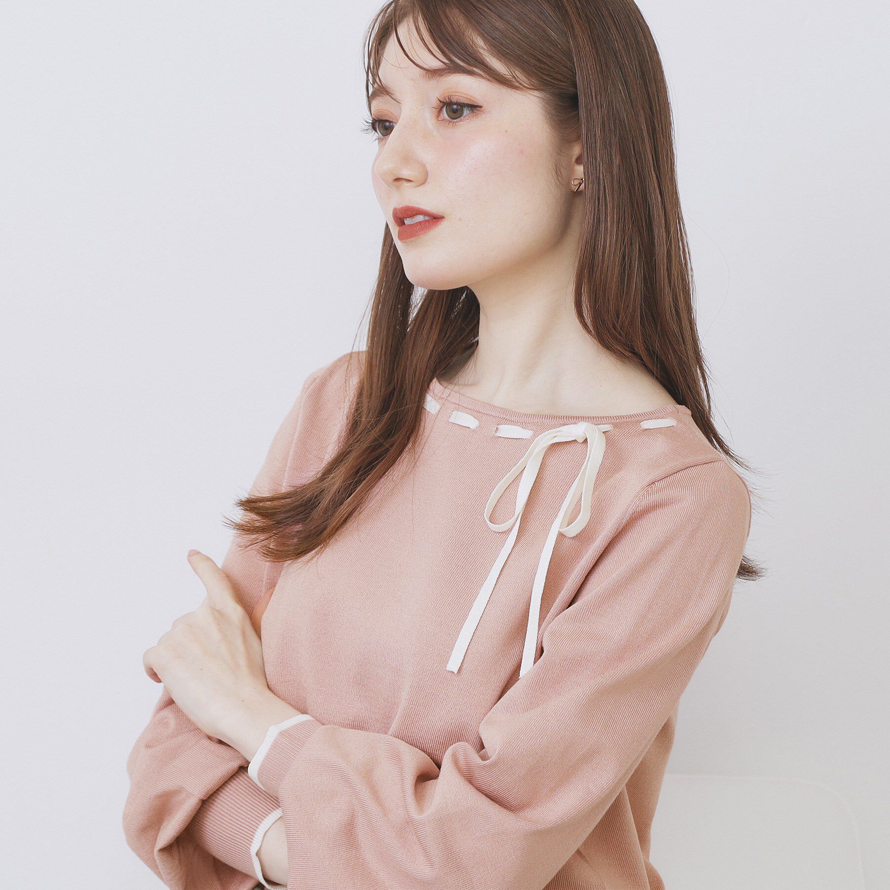 index「はしごリボンバイカラーニット【洗濯機OK】」|ニット・セーター|ライトピンク(570