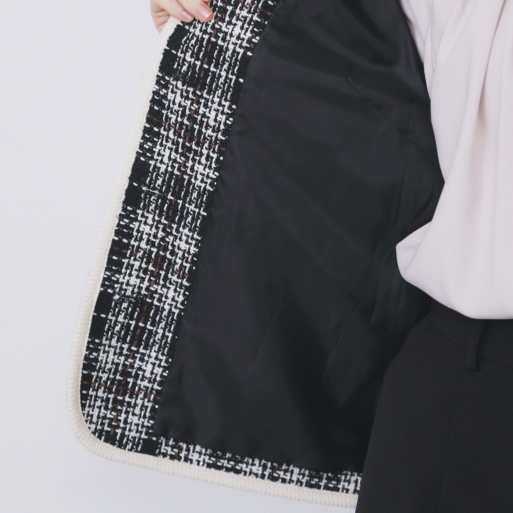 index「チェックツイードジャケットコート/セットアップ対応【洗える】」|ノーカラージャケット|