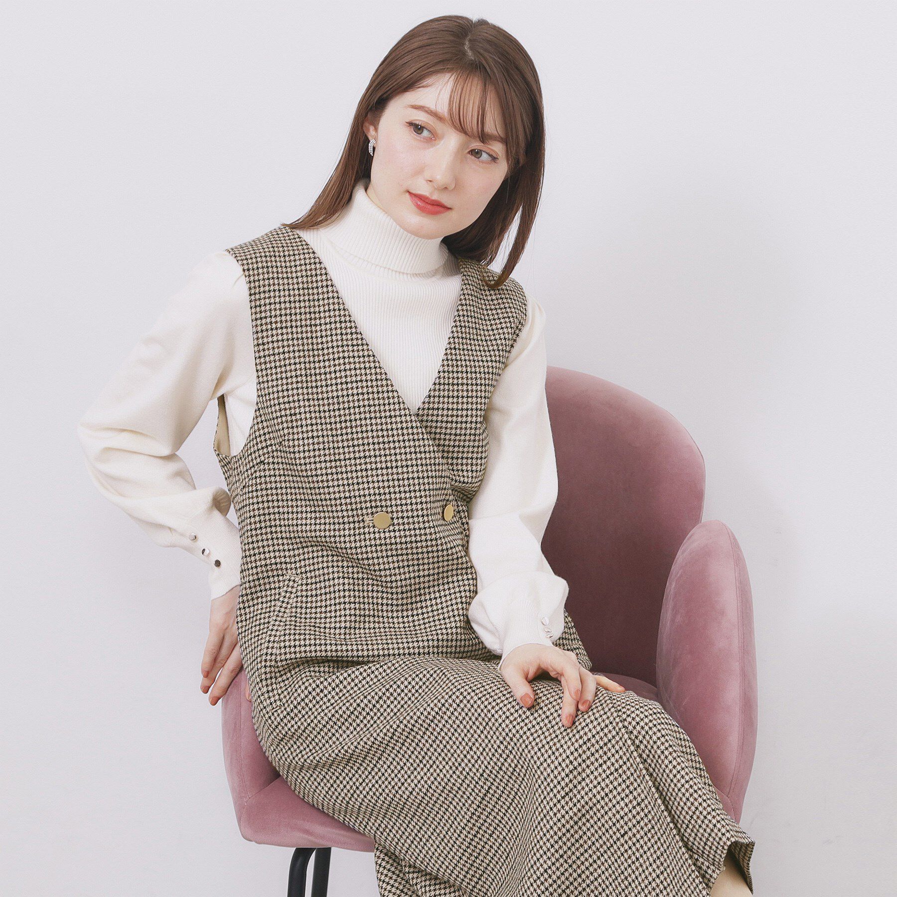 index「ラップ風ツイードジャンスカ【洗濯機OK/防シワ】」|ワンピース|モカブラウン(242