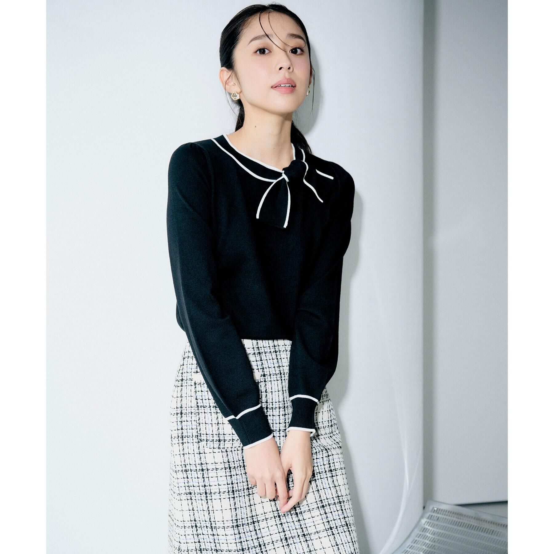 index「サイドリボンバイカラーニット【洗濯機OK】」|ニット・セーター|