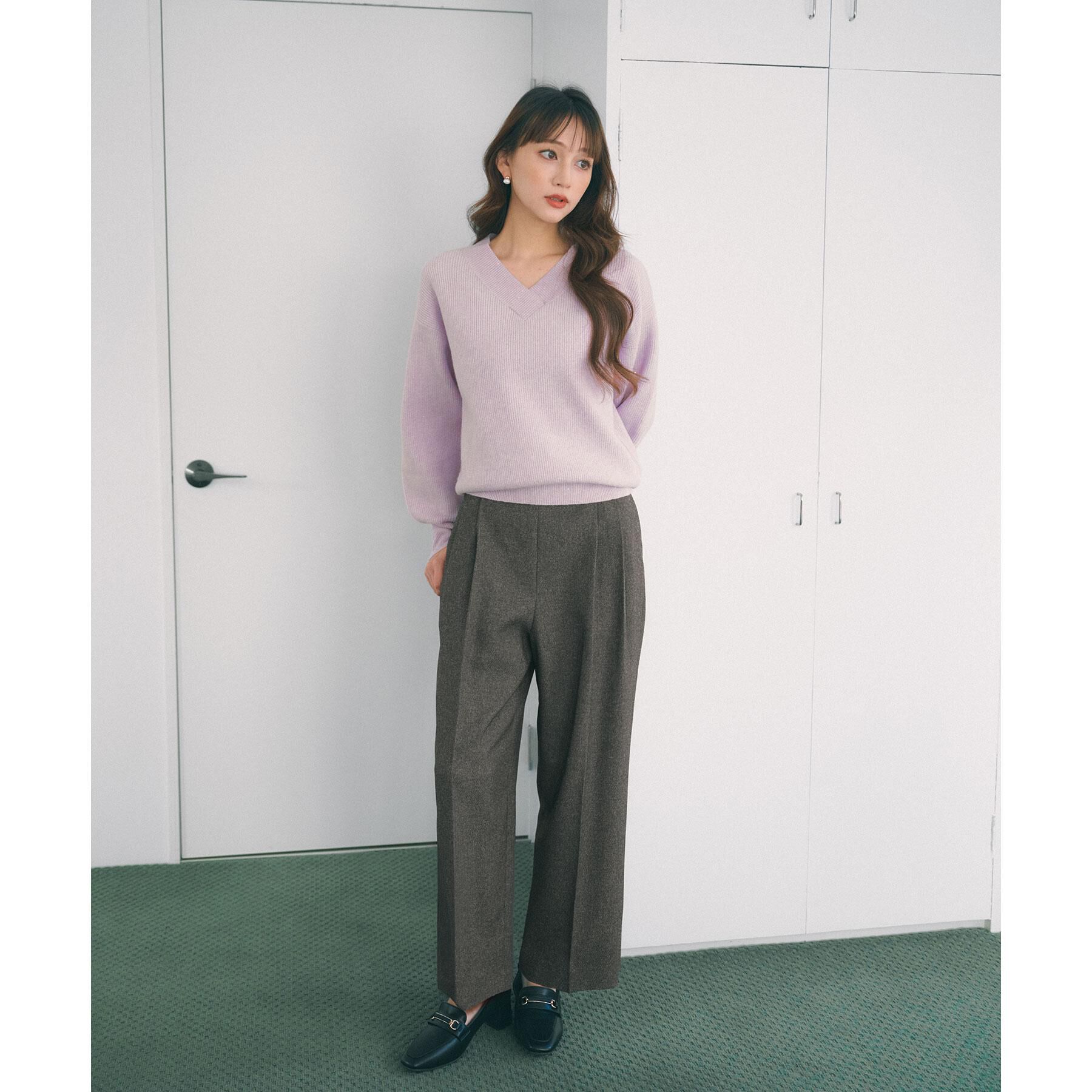 index「片畦Vネックボクシーパフニット【洗濯機OK】」|ニット・セーター|