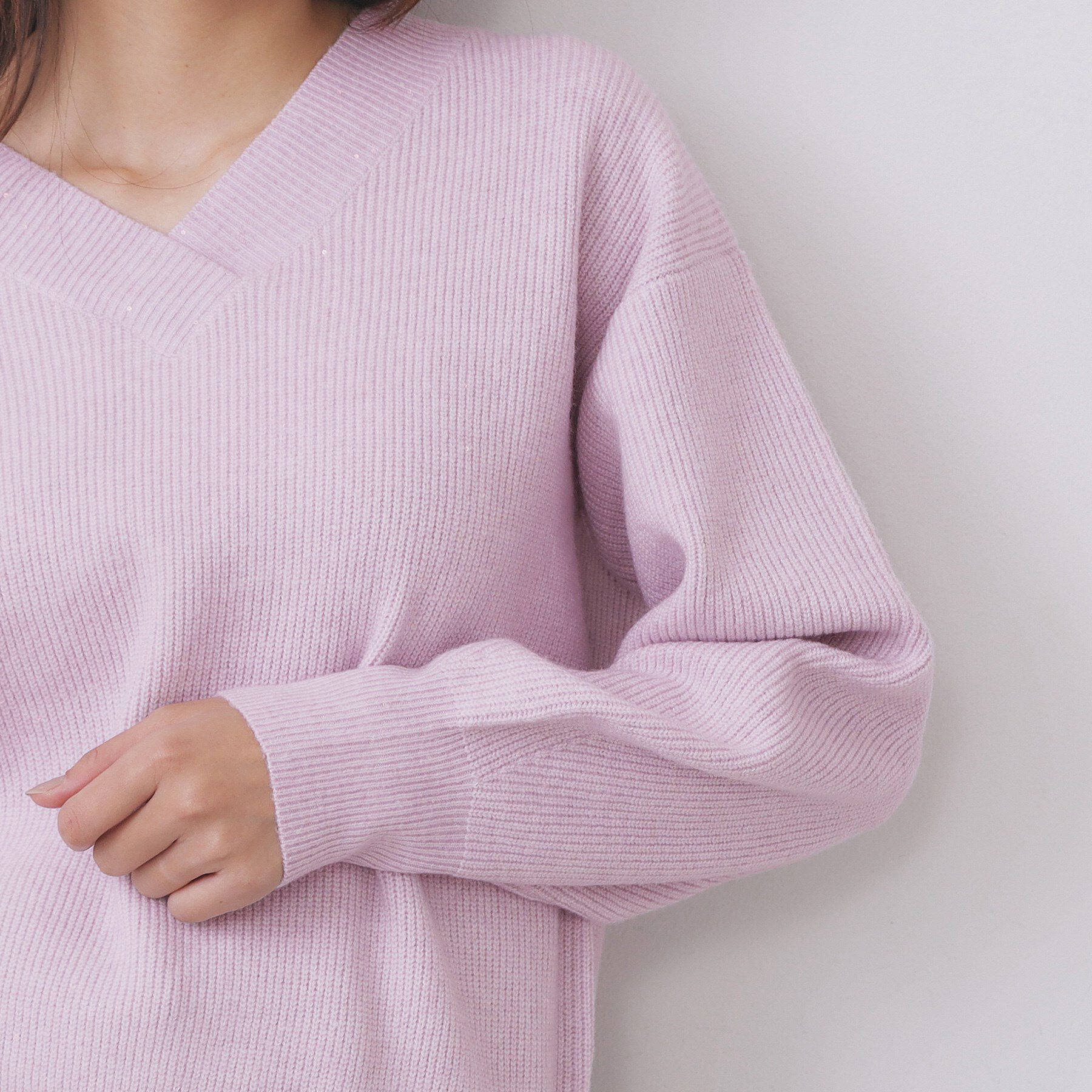 index「片畦Vネックボクシーパフニット【洗濯機OK】」|ニット・セーター|