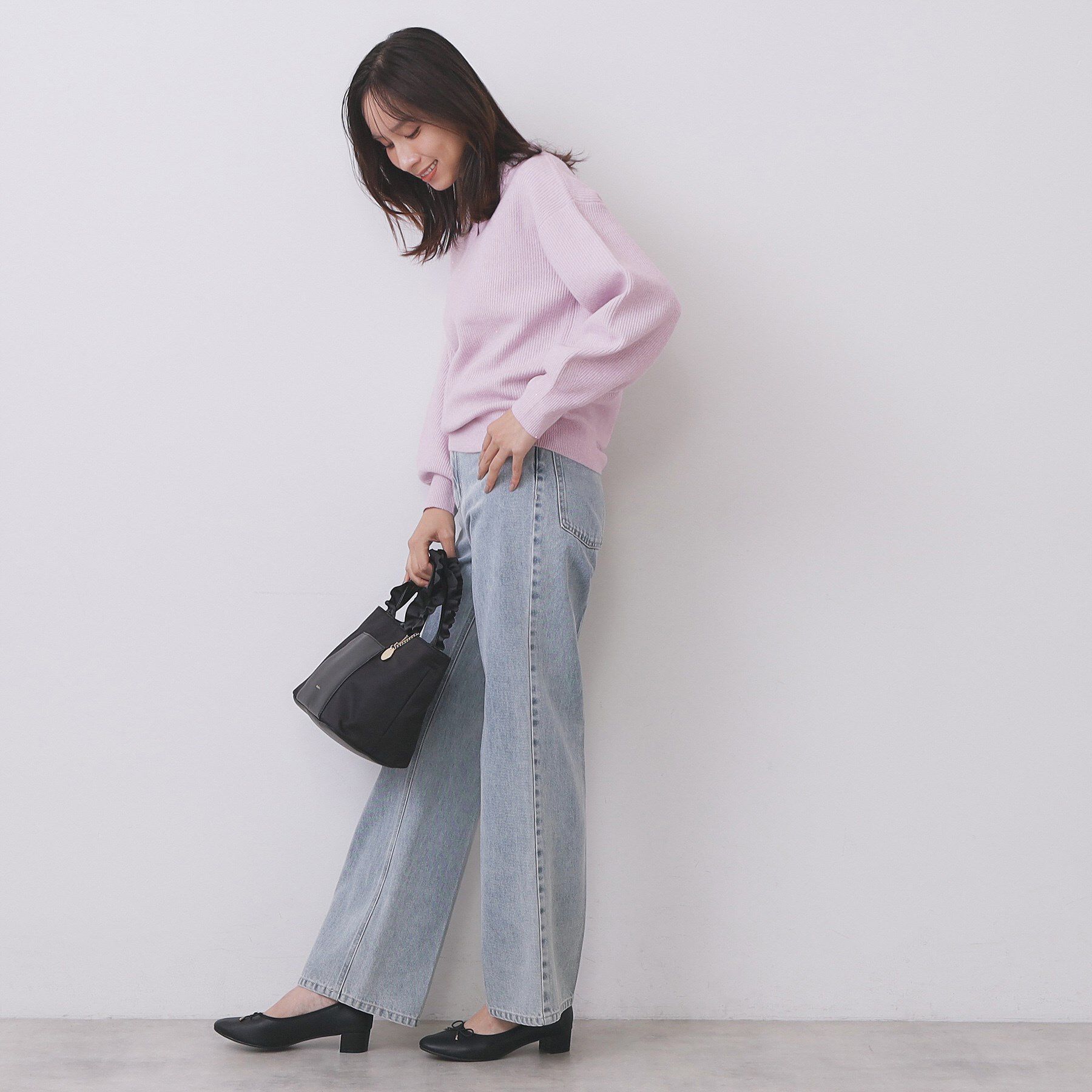 index「片畦Vネックボクシーパフニット【洗濯機OK】」|ニット・セーター|