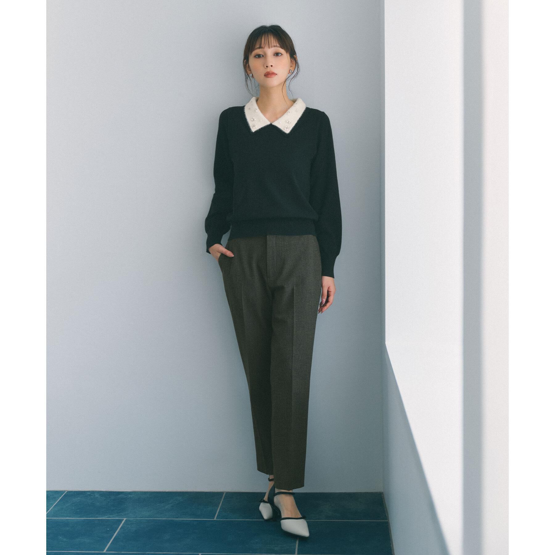 index「ダブルビジューフェザー衿付きニット【洗濯機OK】」|ニット・セーター|