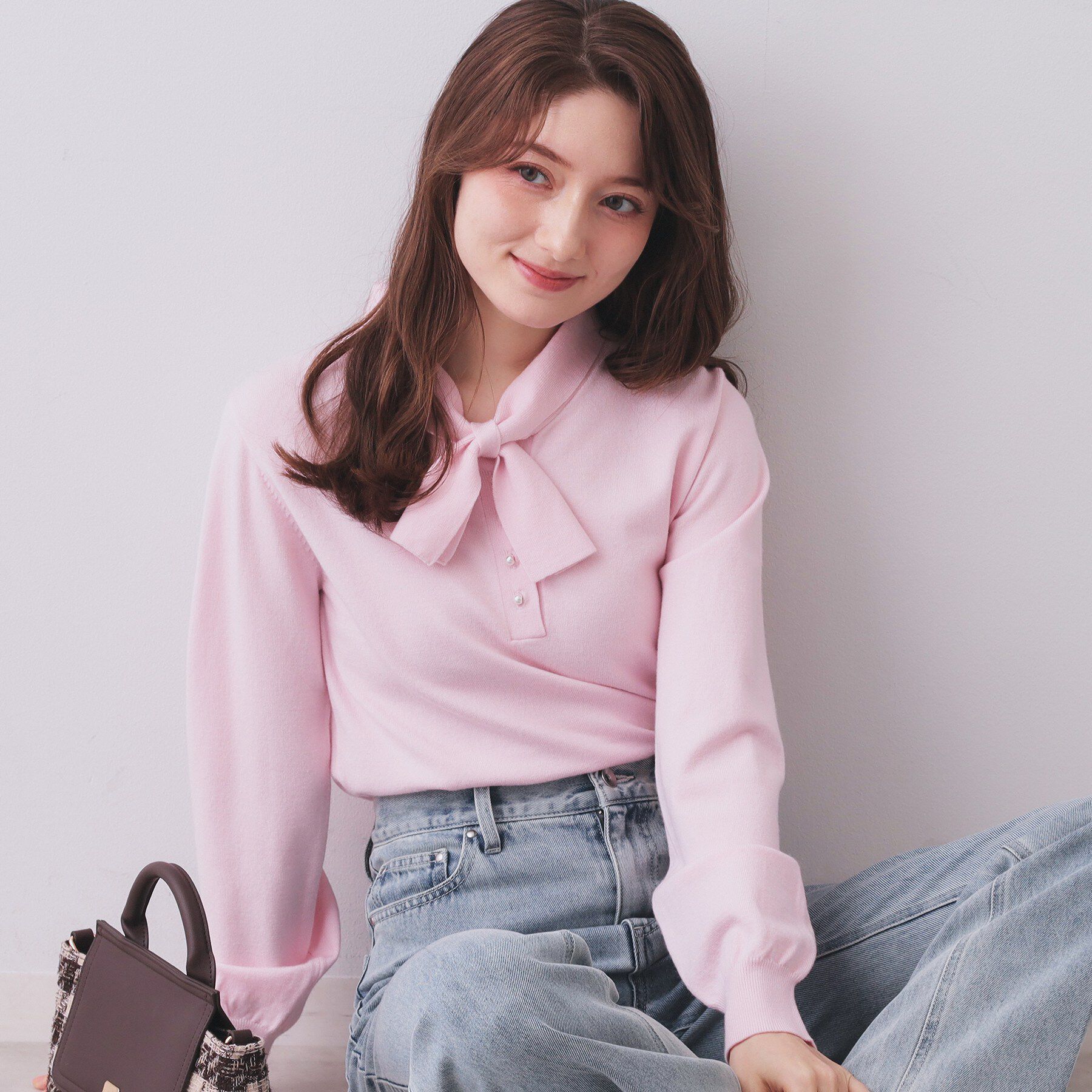 index「ヘンリーパールミニボウタイニット【洗濯機OK】」|ニット・セーター|ライトピンク(070