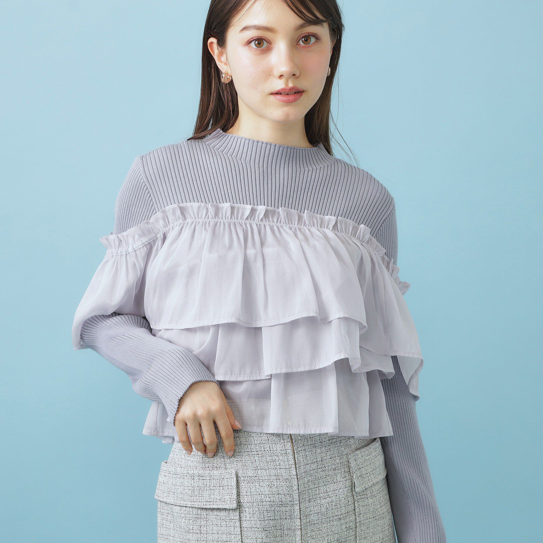 index「3wayフリルドッキングニット【洗濯機OK/抗ピル】」|ニット・セーター|サックスブルー(09