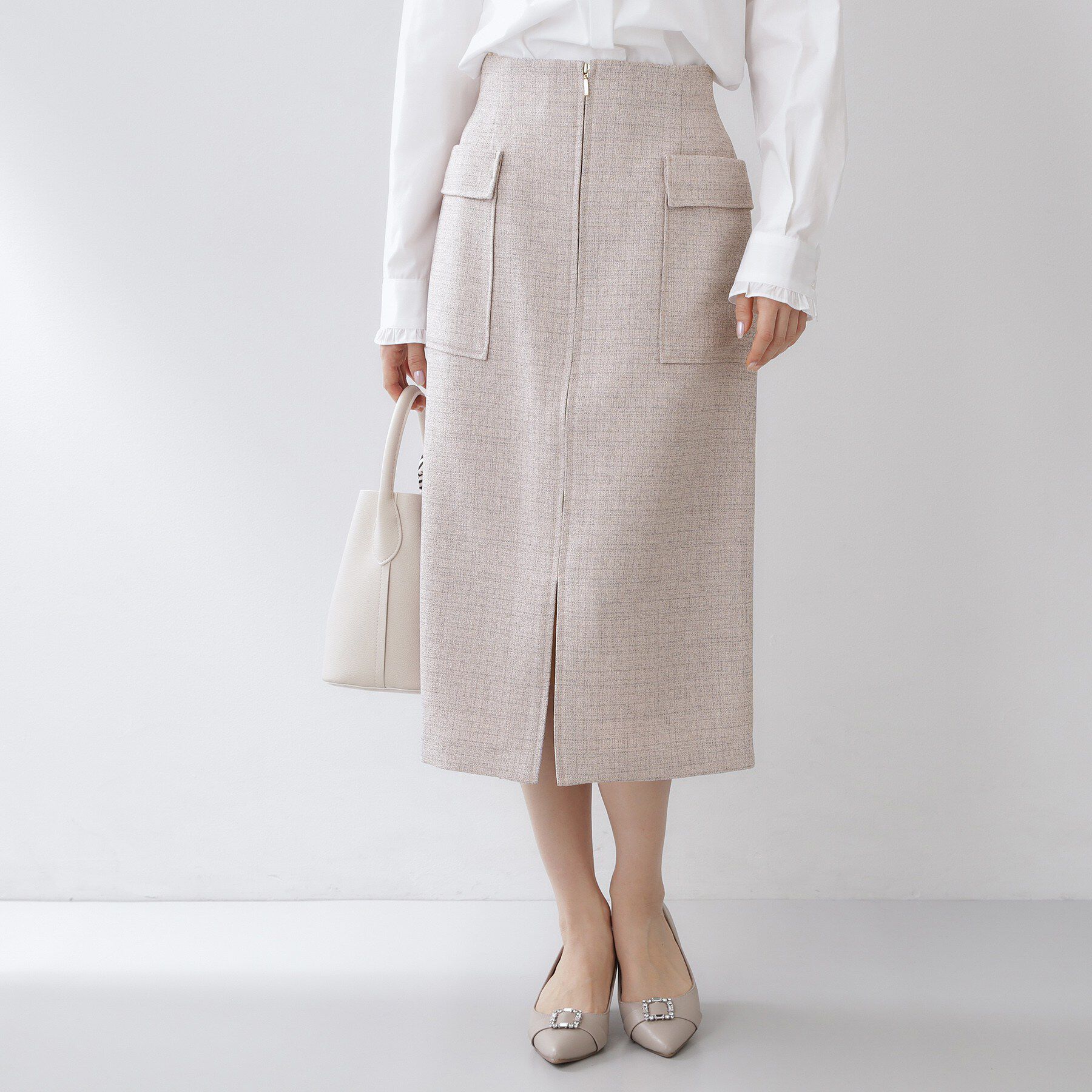 index「フロントジップタイトスカート【洗濯機OK/イージーアイロン】」|スカート|ピンクベージュ(45