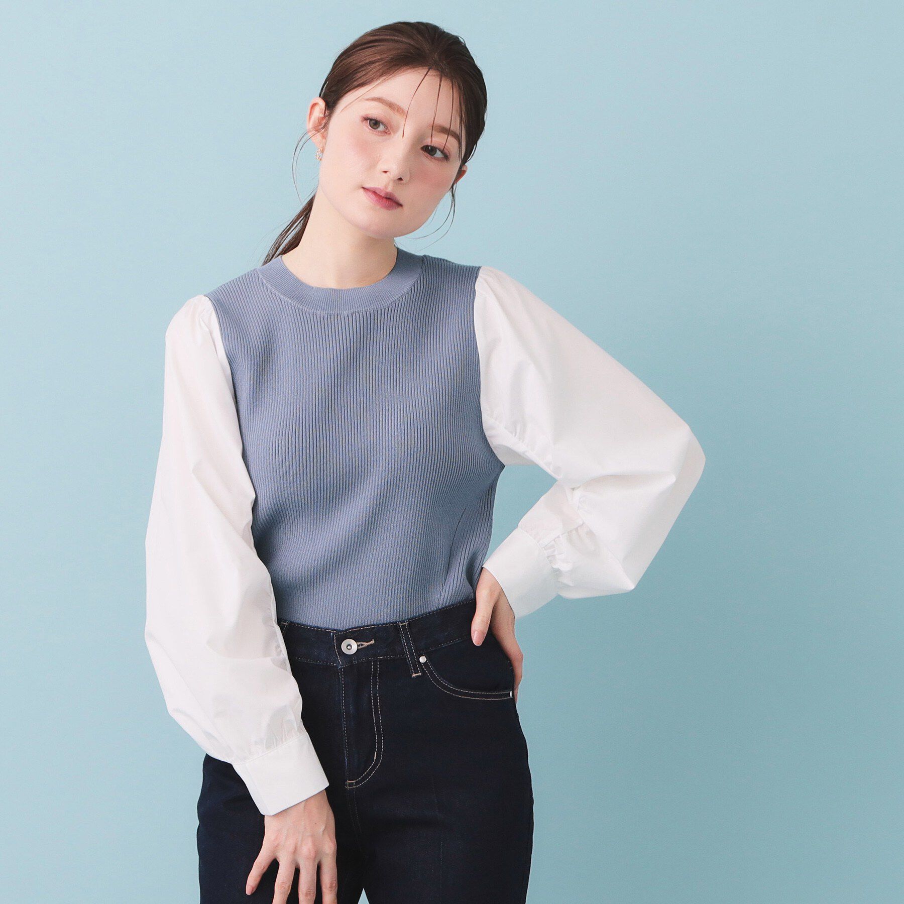 index「シャーリングドッキングニット【洗濯機OK】」|ニット・セーター|