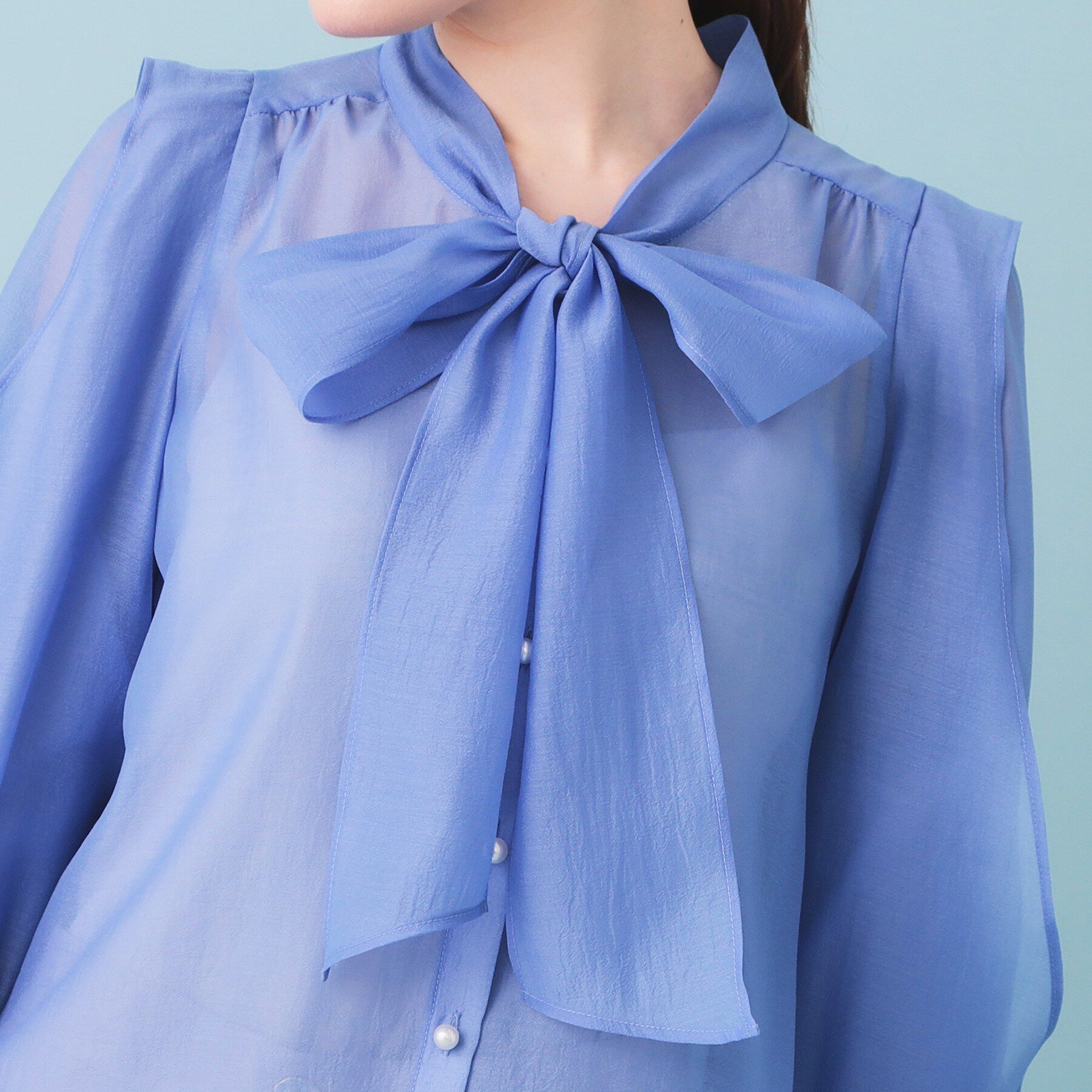 index「オーガンシアーリボンフリルブラウス【洗濯機OK/イージーアイロン】」|シャツ・ブラウス|