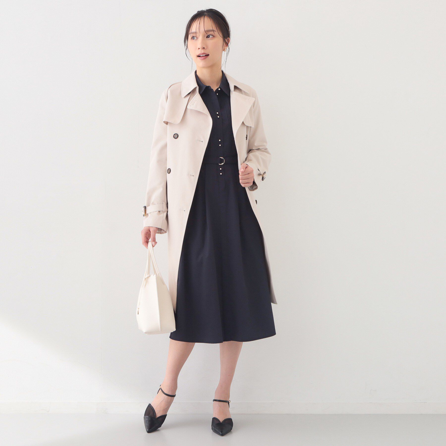 index「ベルト付きタックシャツワンピース【洗濯機OK/イージーアイロン】」|ワンピース|