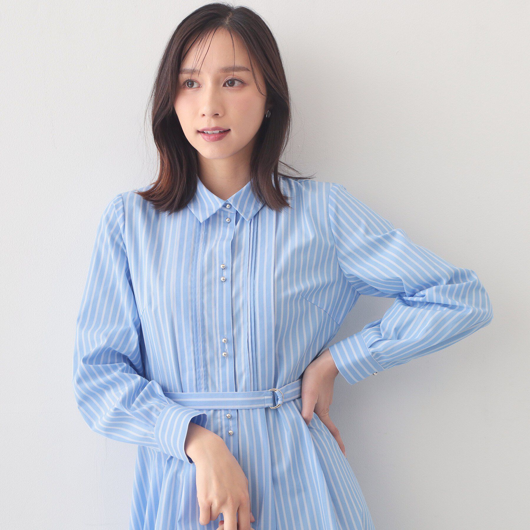 index「ベルト付きタックシャツワンピース【洗濯機OK/イージーアイロン】」|ワンピース|