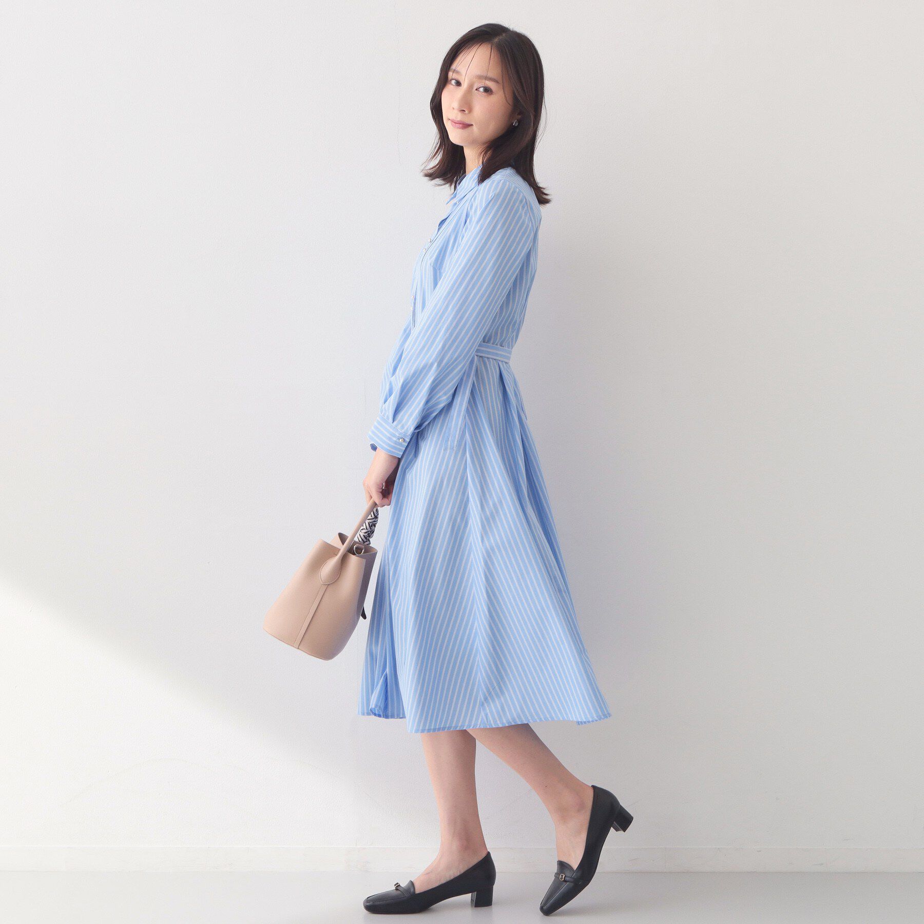 index「ベルト付きタックシャツワンピース【洗濯機OK/イージーアイロン】」|ワンピース|
